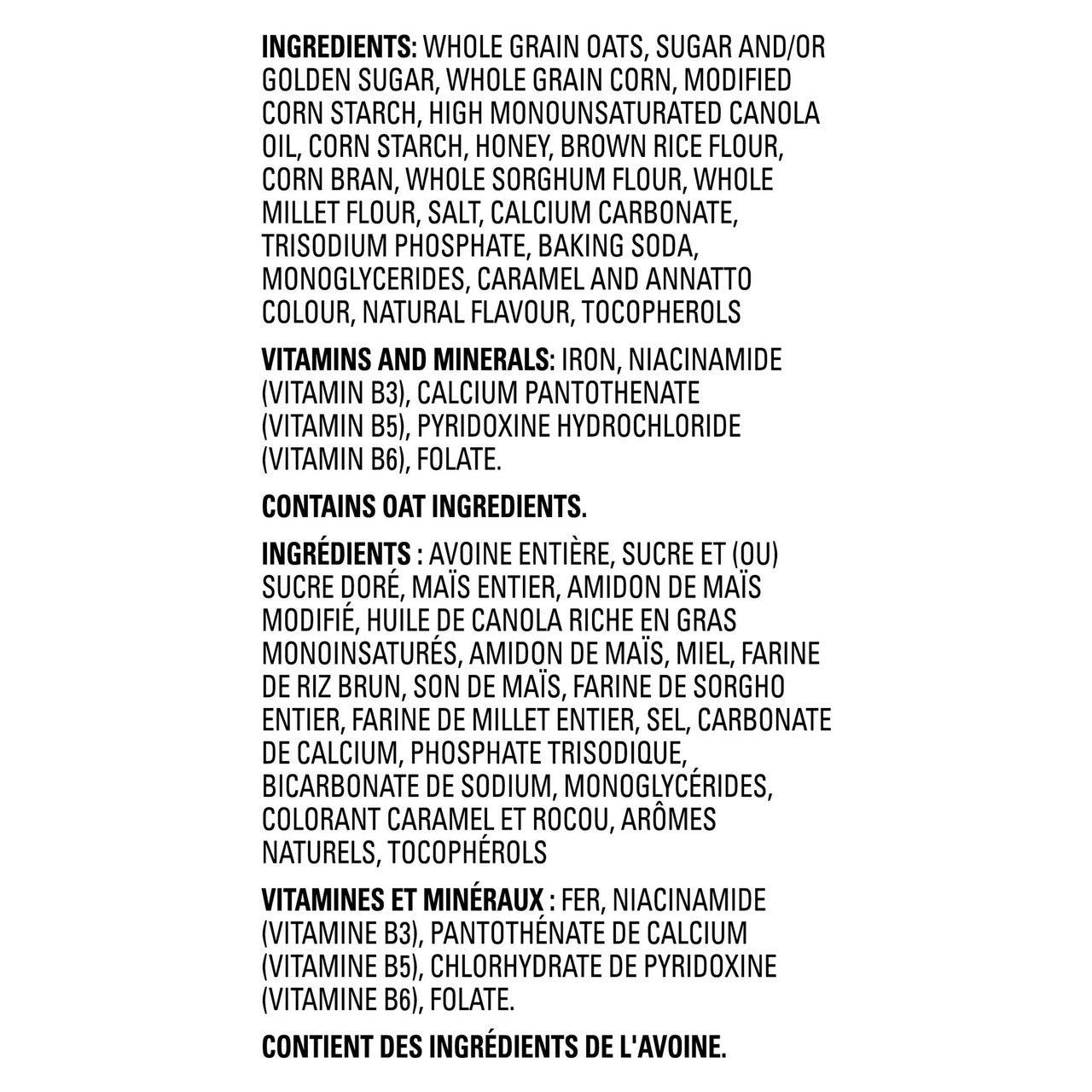 Cheerios Oat Crunch Oats 'N Honey Cereal, 516g/18.2 oz., Box Ingredients