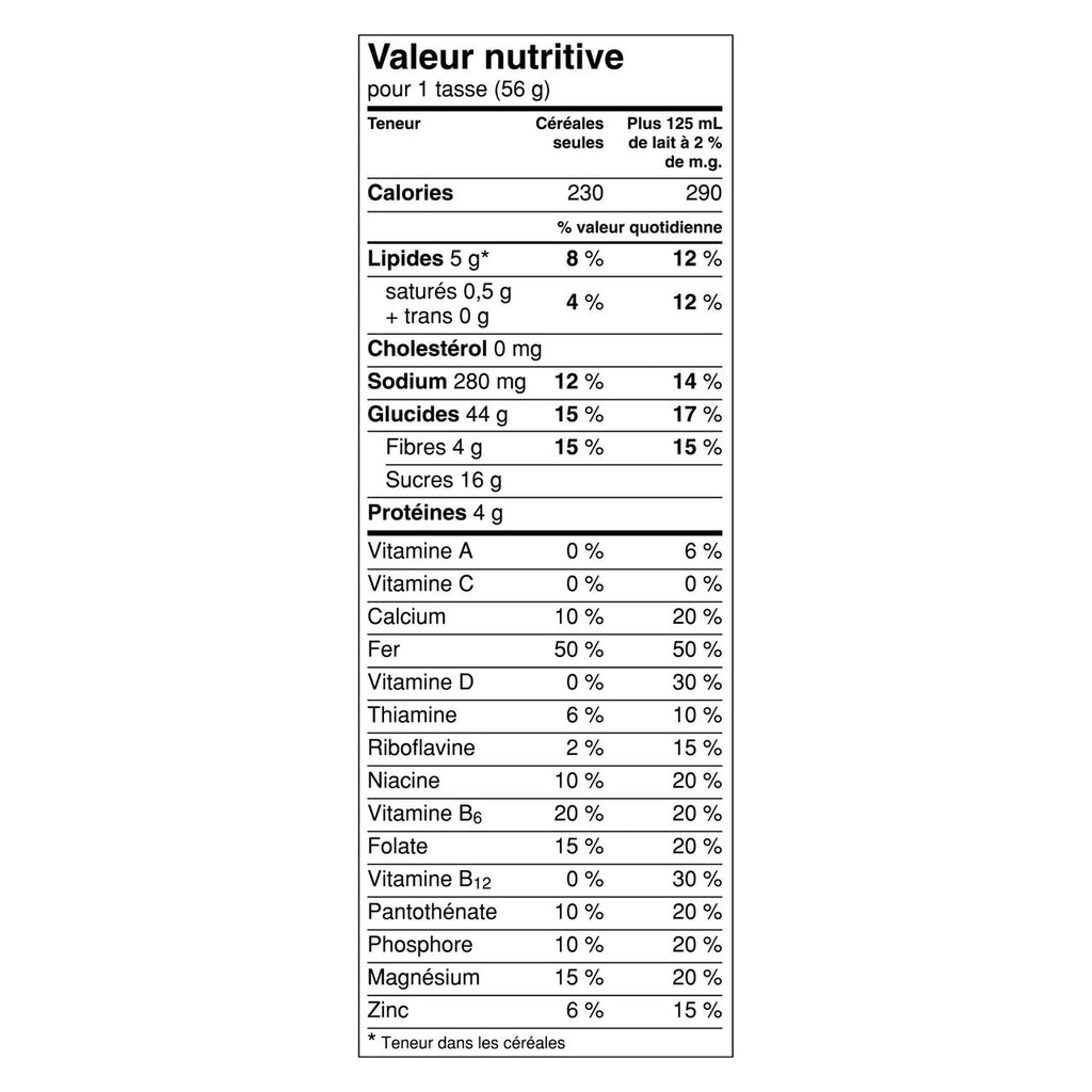 Cheerios Oat Crunch Oats 'N Honey Cereal, 516g/18.2 oz., Box Nutrition Facts In French