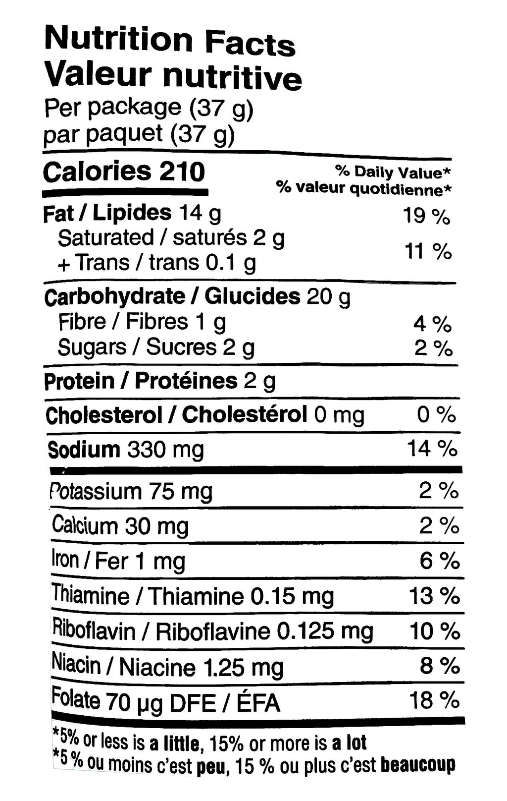 Cheetos Cheddar Cheese Flavored Puffs, 37g, nutrition facts label.