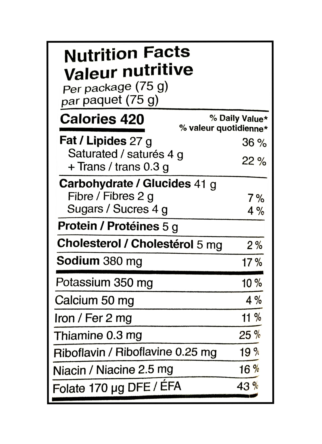 Nutrition facts label for Cheetos Cheesy Bacon Flavored Corn Puffs 75g on a white background
