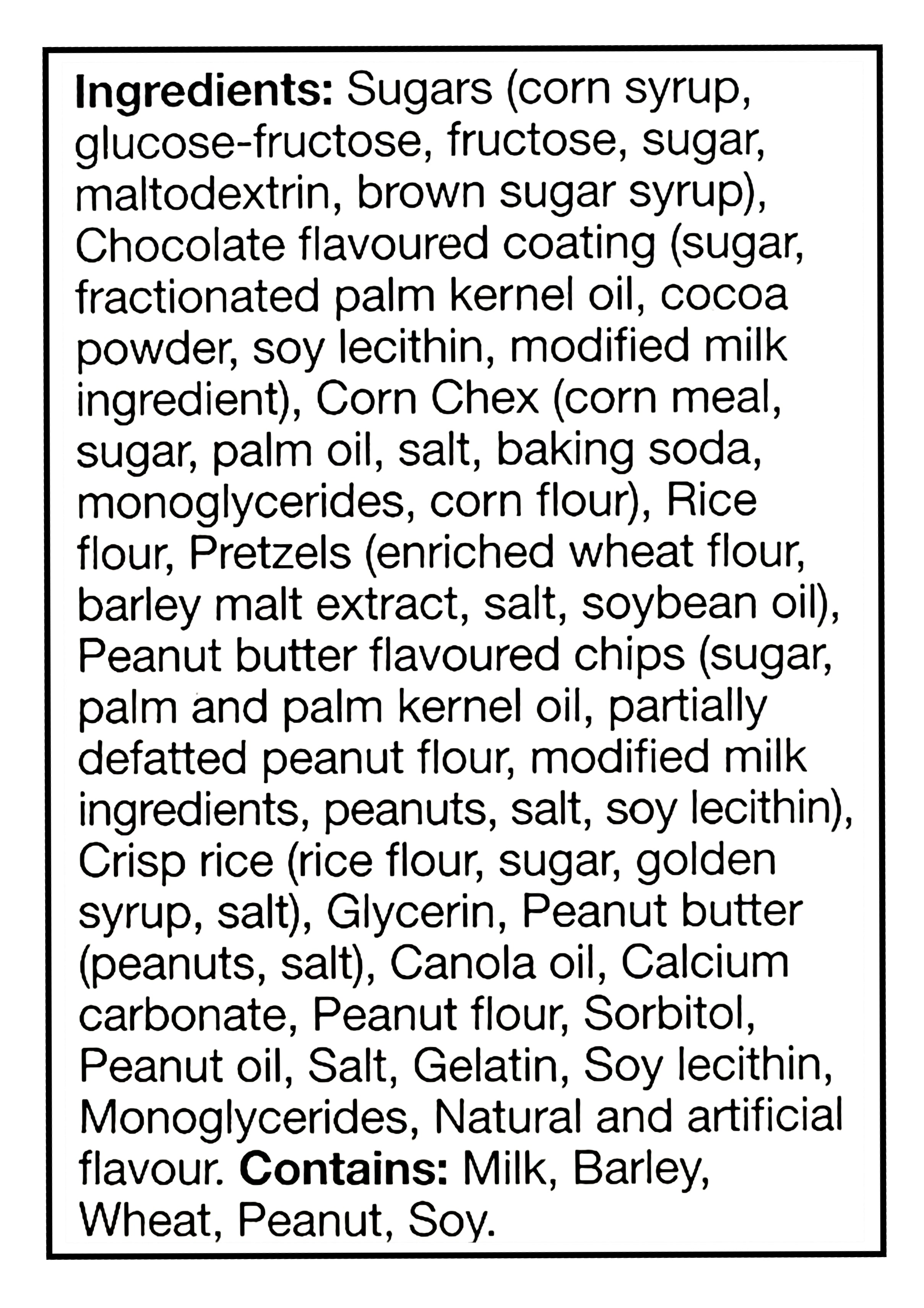 Chex Mix Chocolatey Peanut Butter Bars, 160g/5.6 oz - Ingredients list