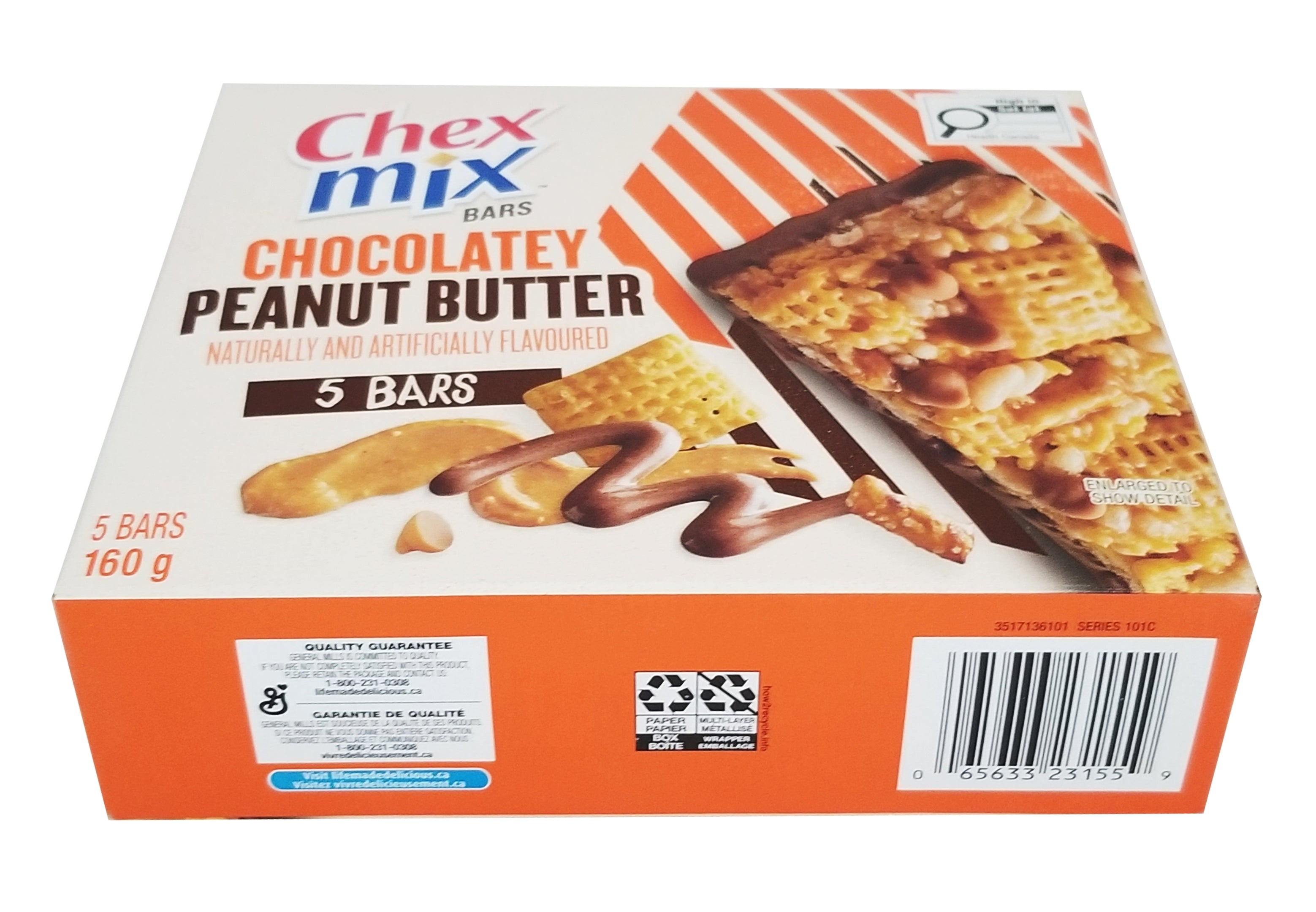 Box of Chex Mix Chocolatey Peanut Butter Bars, 160g/5.6 oz on a white background