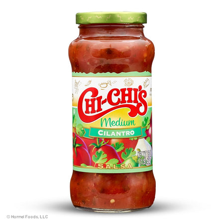 Chi-Chi's Medium Cilantro Salsa, 454g, front of glass.