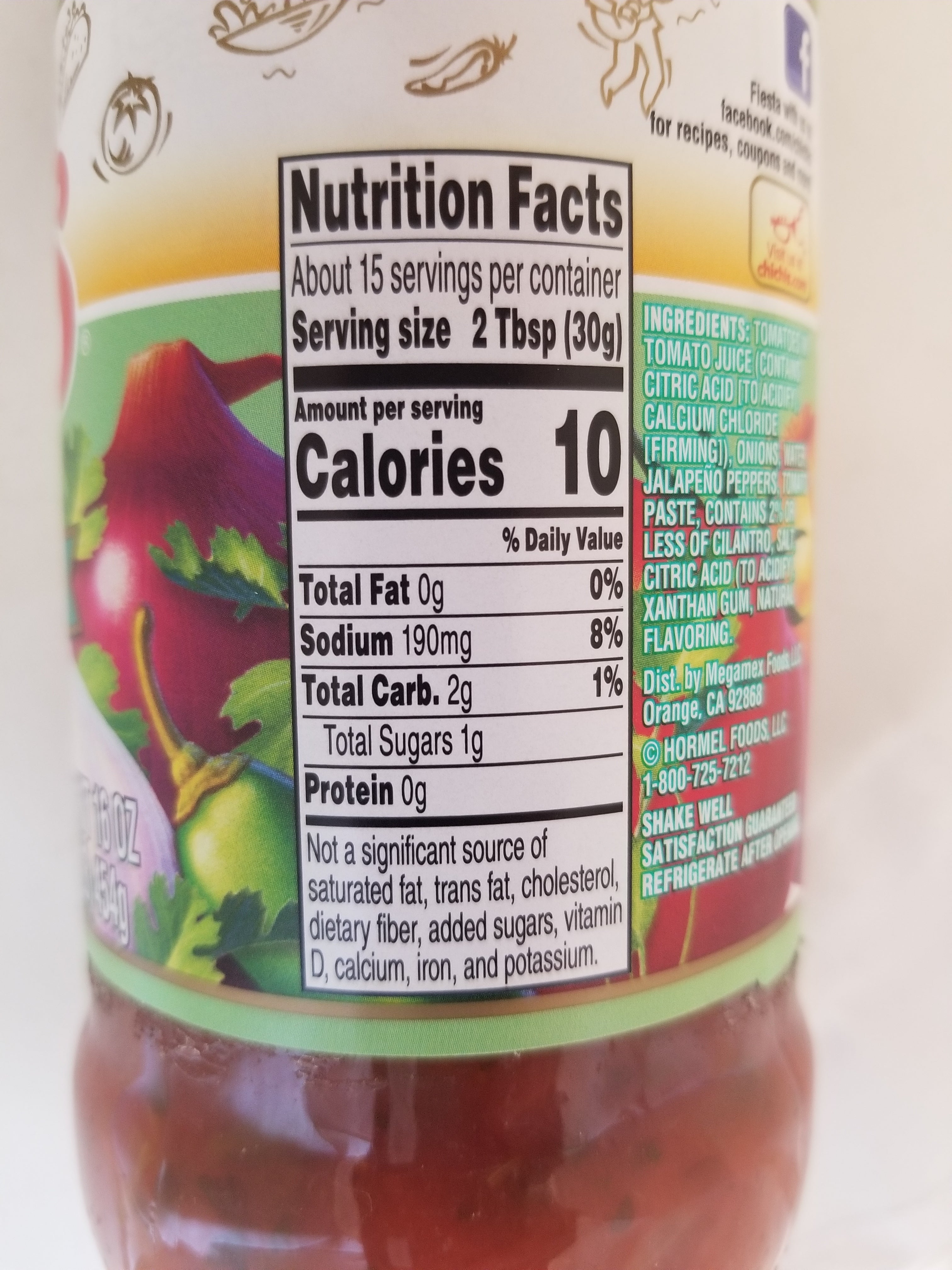 Chi-Chi's Medium Cilantro Salsa, 454g, nutrition facts label.