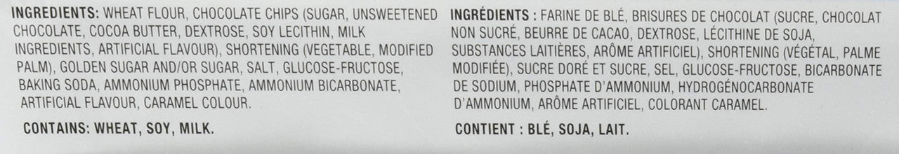 Chips Ahoy! Original Chocolate-Chip Cookies, 460g/16.2oz Ingredients Label