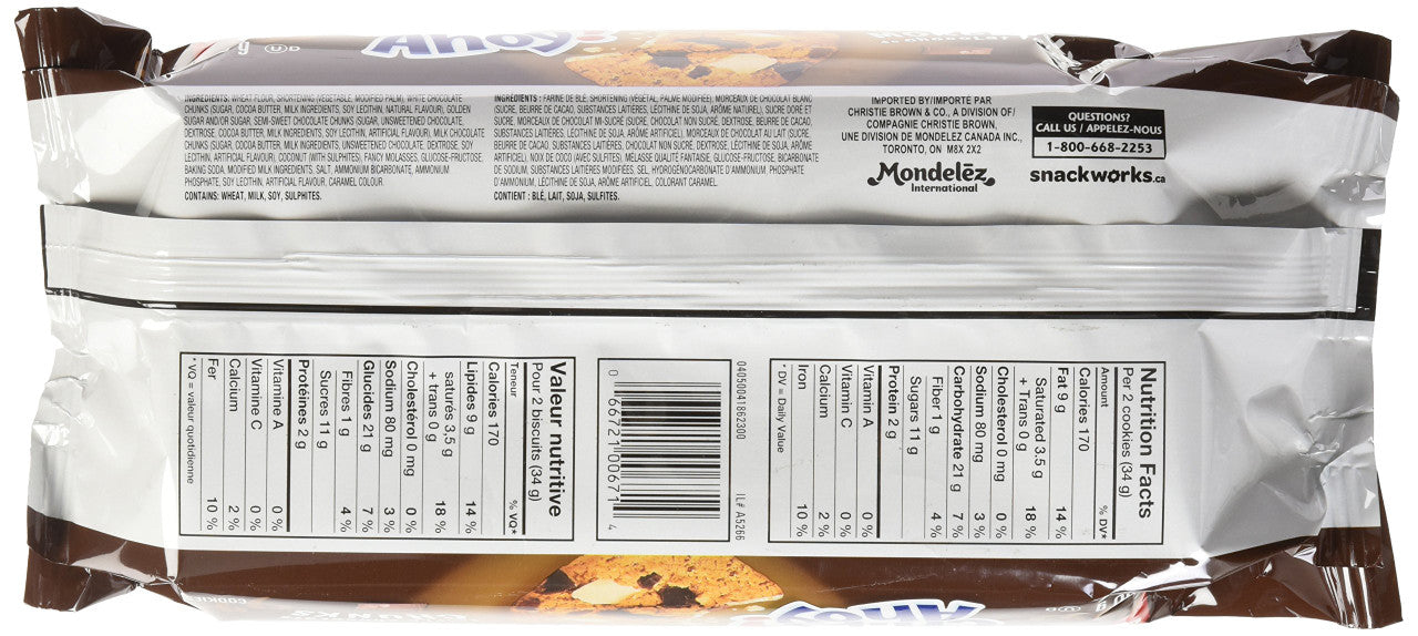 Christie Chips Ahoy Triple Chocolate Chunks Chocolate Chip Cookies 300g/10.58oz Back Side