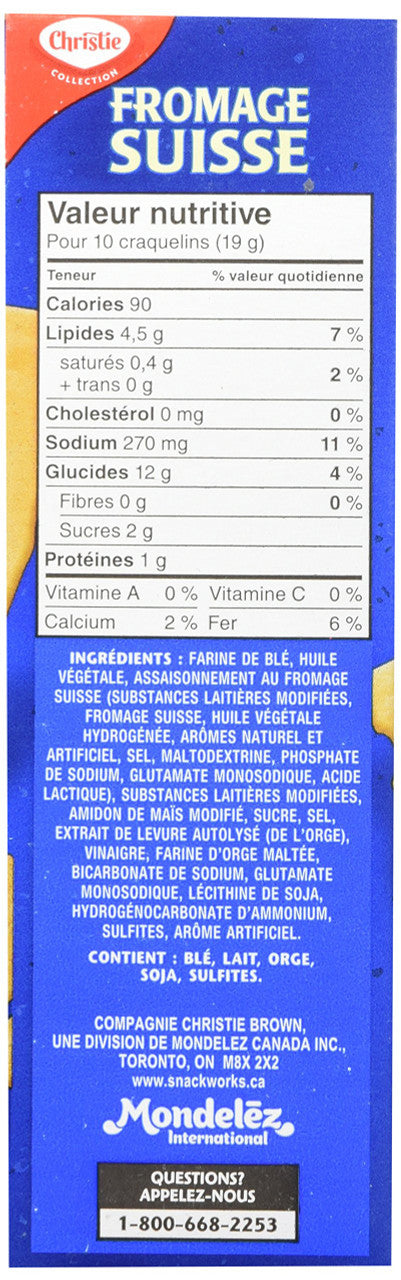 Christie Swiss Cheese Crackers, 200g/7.1oz Nutrition Facts