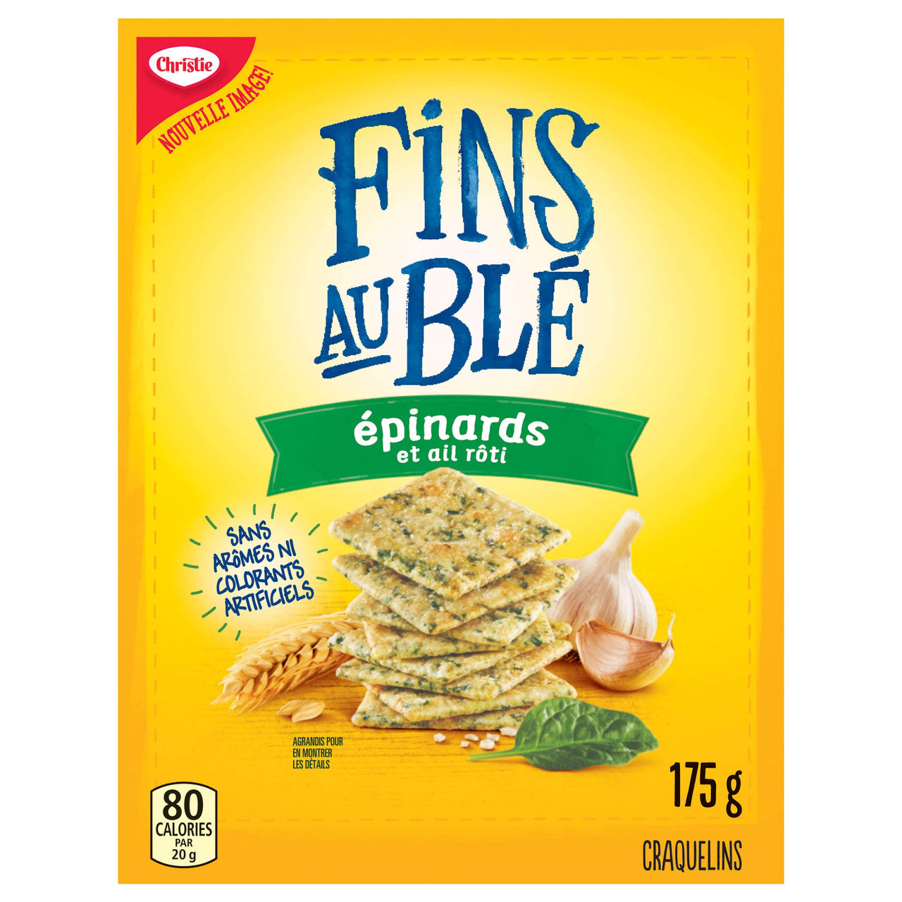 Christie Wheat Thins Spinach & Roasted Garlic Crackers, 175g/6.2 oz., Box In French