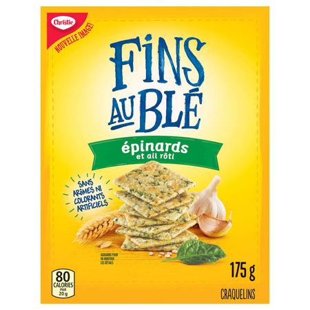 Christie Wheat Thins Spinach & Roasted Garlic Crackers, 175g/6.2 oz., Box In French