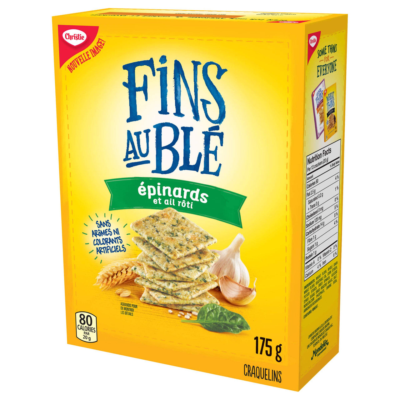 Christie Wheat Thins Spinach & Roasted Garlic Crackers, 175g/6.2 oz., Box In French Right Angle