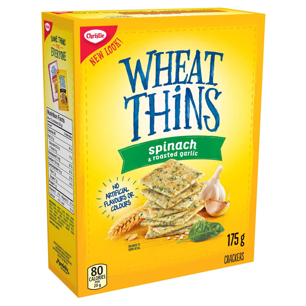 Christie Wheat Thins Spinach & Roasted Garlic Crackers, 175g/6.2 oz., Box Left Angle