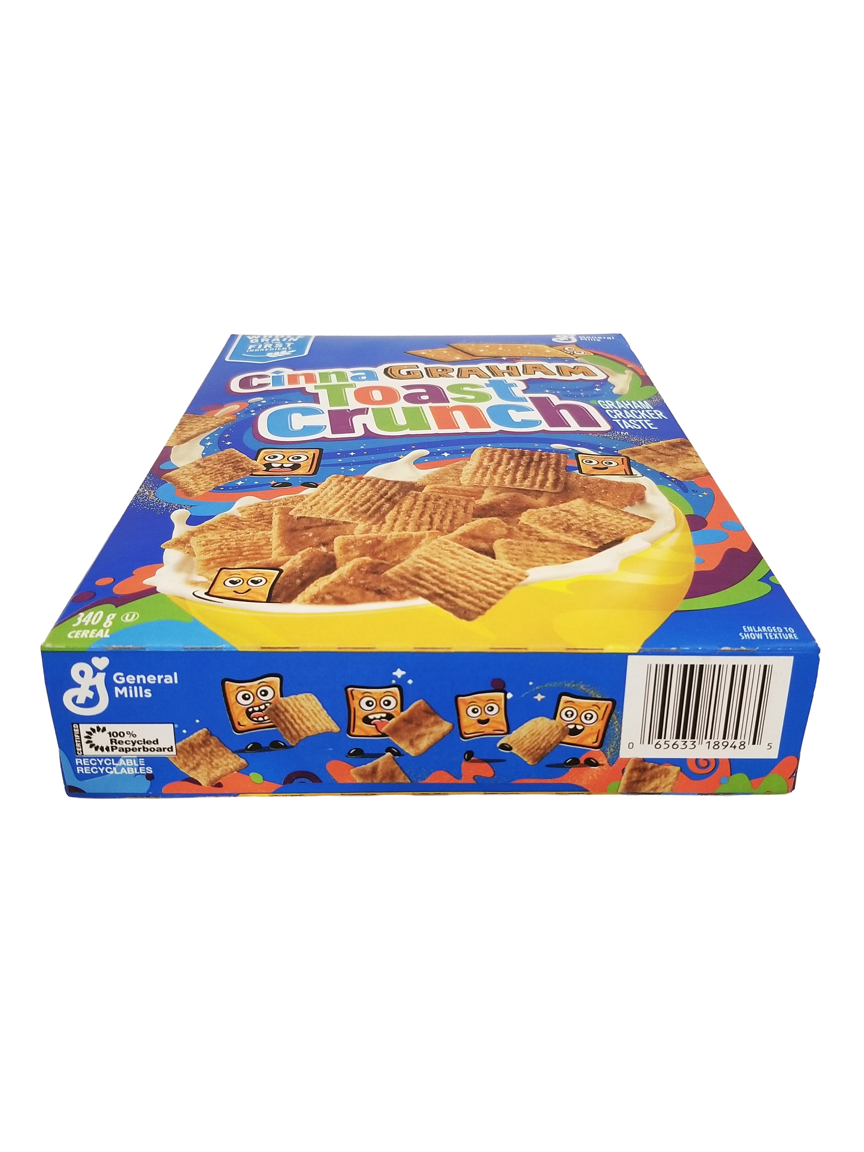 Box of CinnaGRAHAM Toast Crunch Cereal, 340g/11.9 oz on a white background