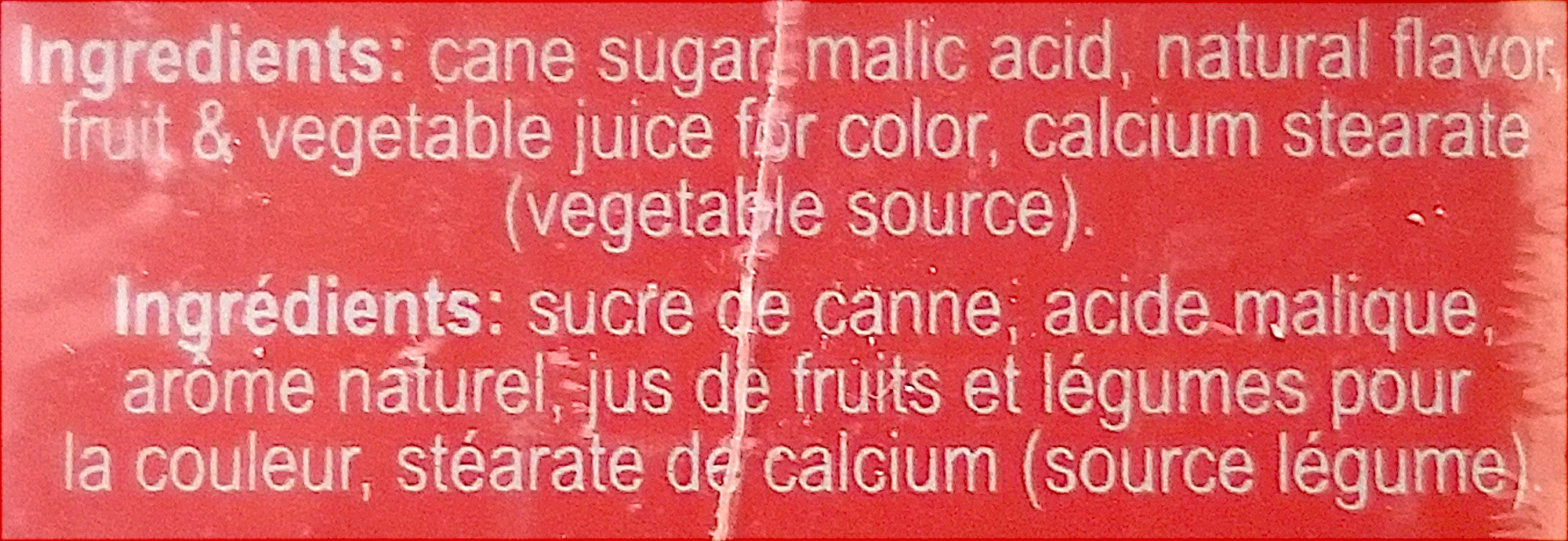 Citrus Delights Candy Pastilles, Mayer Lemon Flavor, 30g/1.07 oz. Tin, ingredients label.