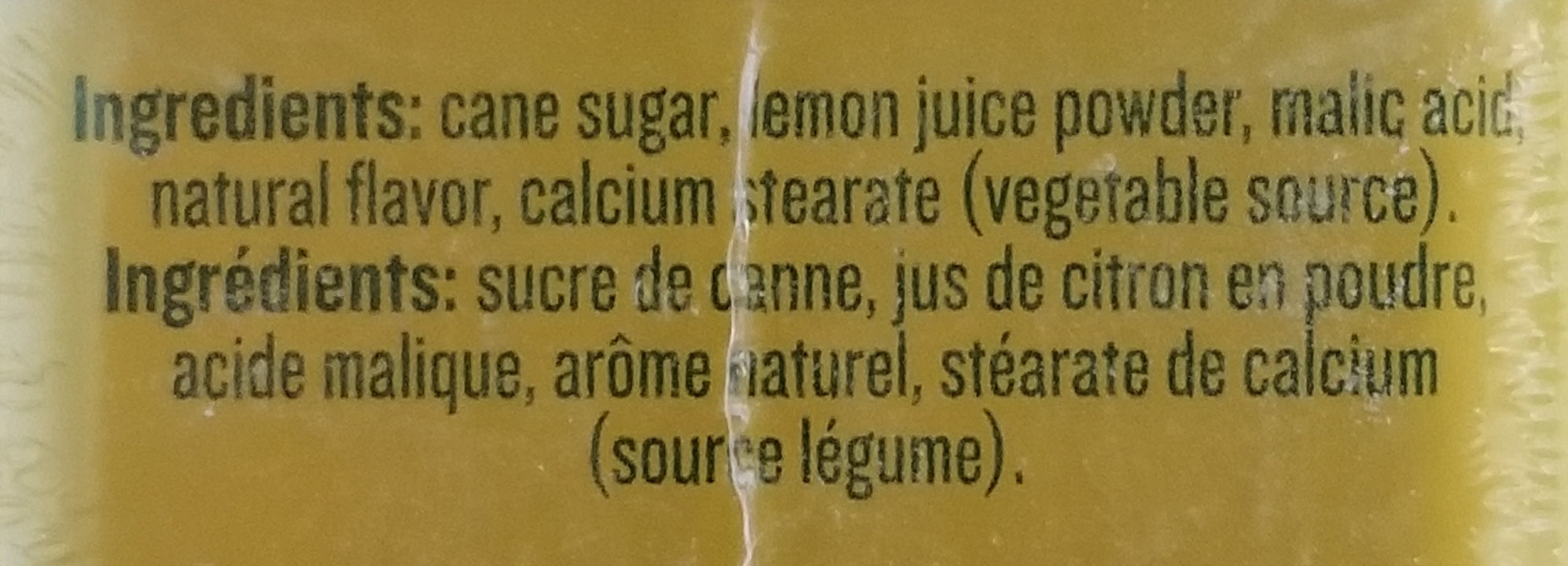 Citrus Delights Candy Pastilles, Mayer Lemon Flavor, 30g/1.07 oz. Tin, ingredients label.