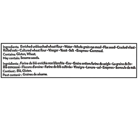 City Bread Rustic Rye Multigrain Bread ingredients label 675g