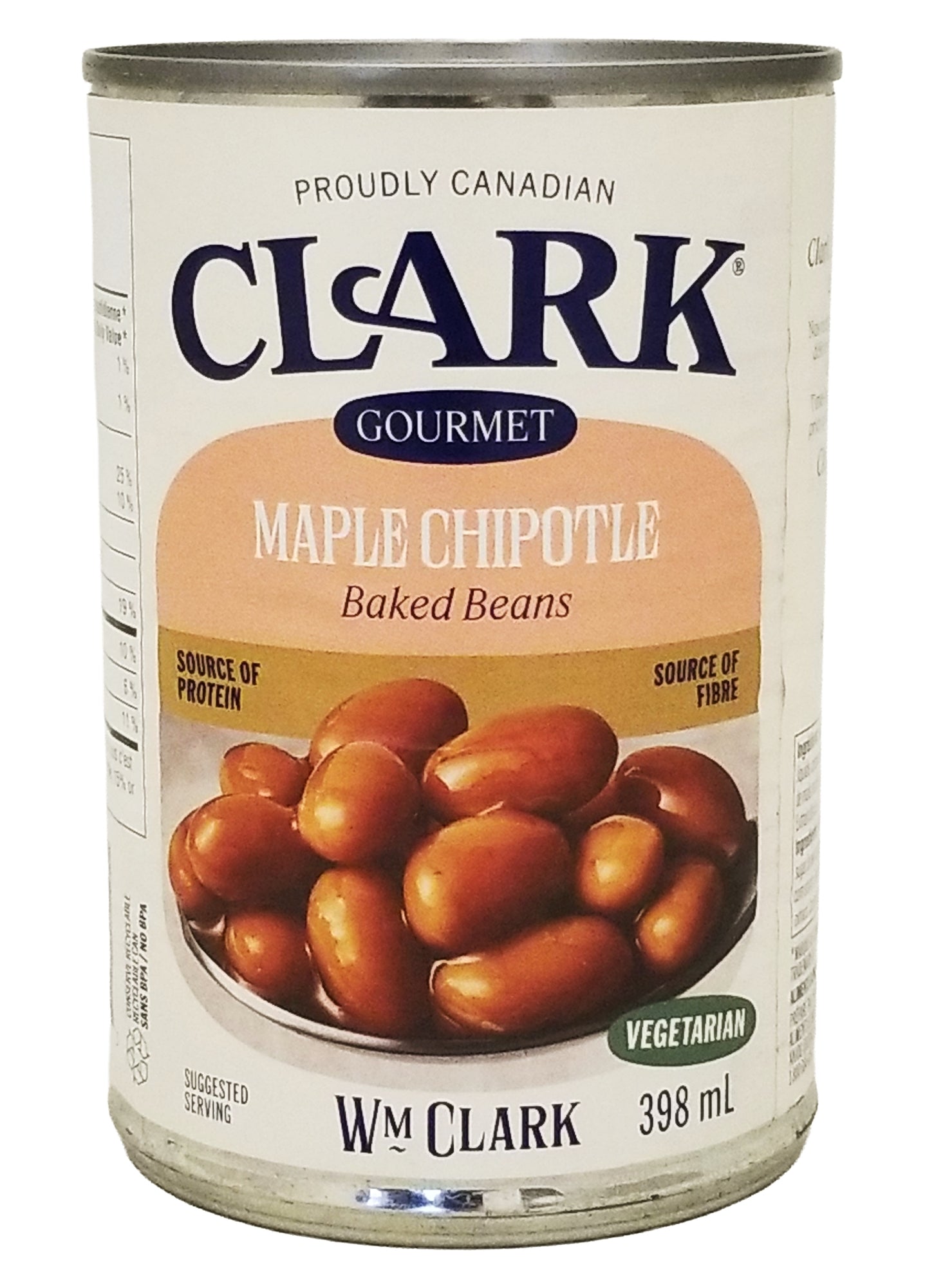 Can of Clark Gourmet Maple Chipotle Baked Beans - 398ml on a white background