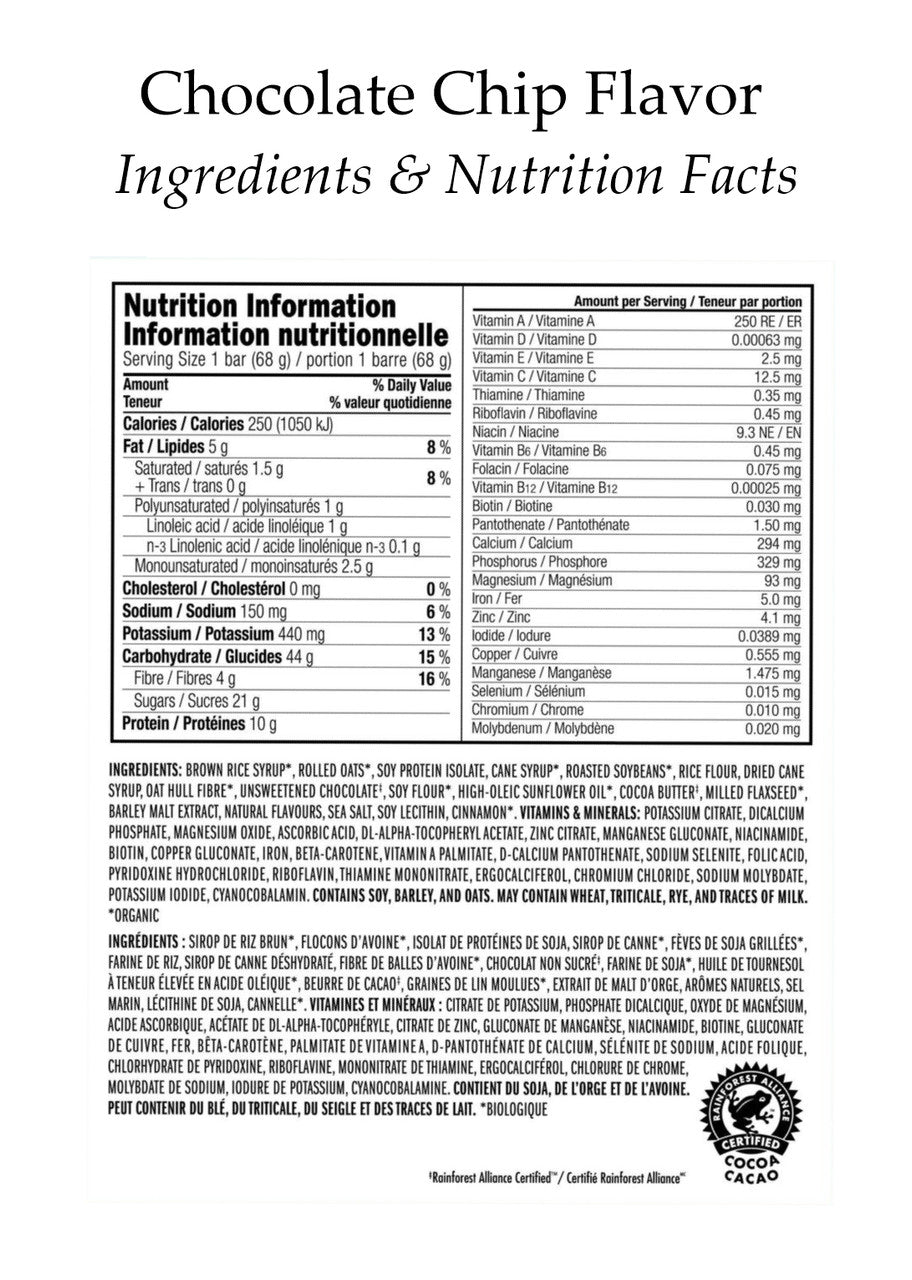 Clif Energy Bars, 22 Bars Variety Pack, 22 x 68g/2.4 oz. Box Nutritional Facts