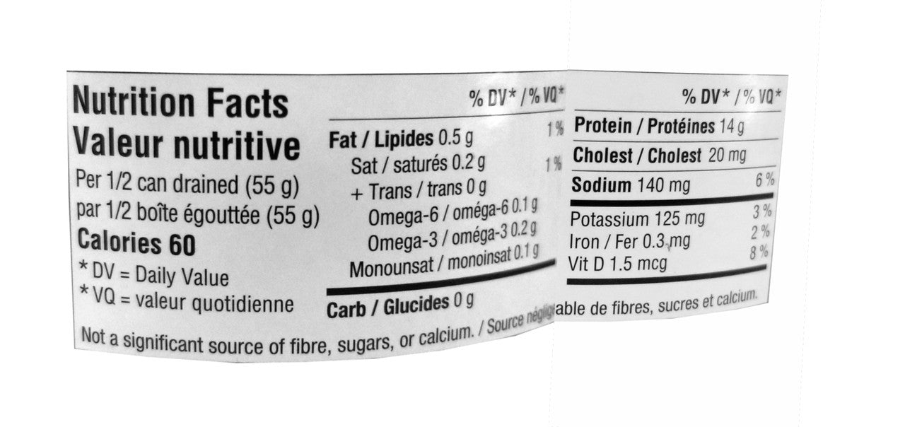 Clover Leaf Flaked White Tuna in Water - 120g/4.2 oz., Can Nutrition Facts Label