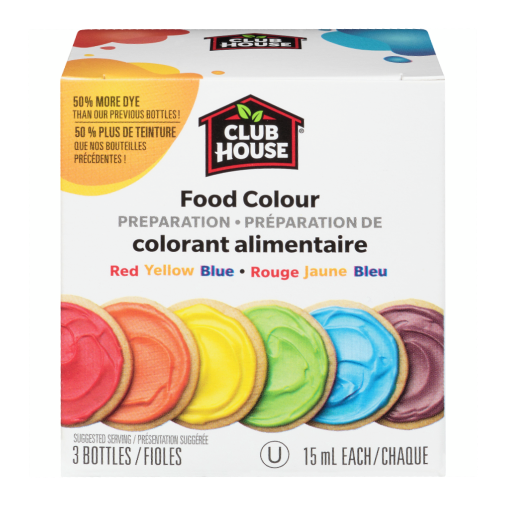 Club House, Food Colour Preparation, Original Red, Yellow, & Blue, 3 Vials, 15ml/0.5 oz. Each, {Imported from Canada}