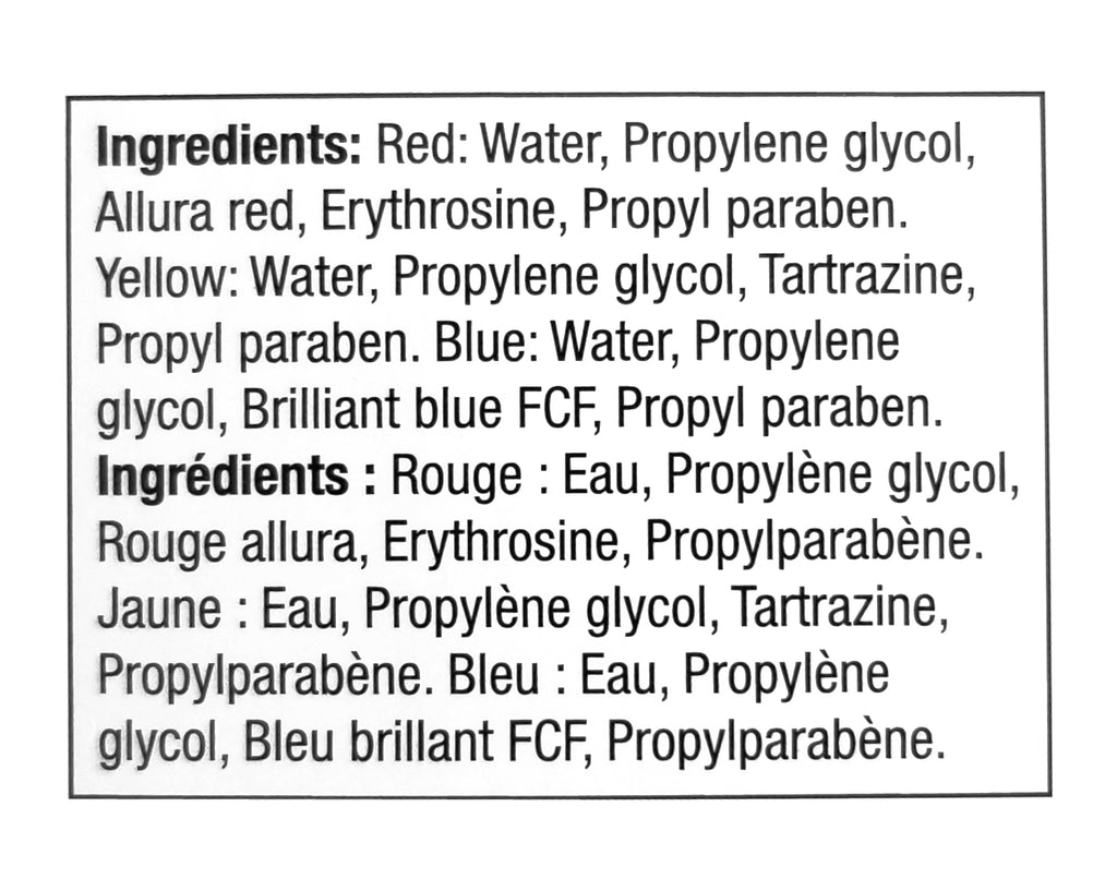 Club House, Food Colour Preparation, Original Red, Yellow, & Blue, 3 Vials, 15ml/0.5 oz. Each, {Imported from Canada}