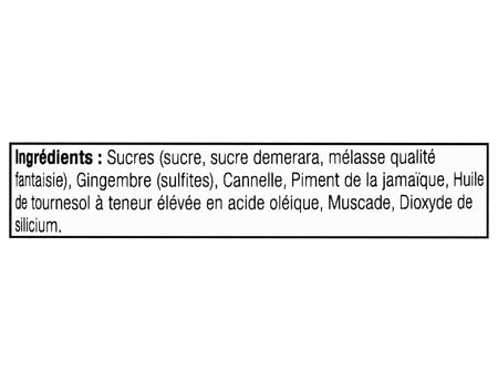 List of ingredients for Club House Gingerbread Spice Finishing Sugar 64g on a white background
