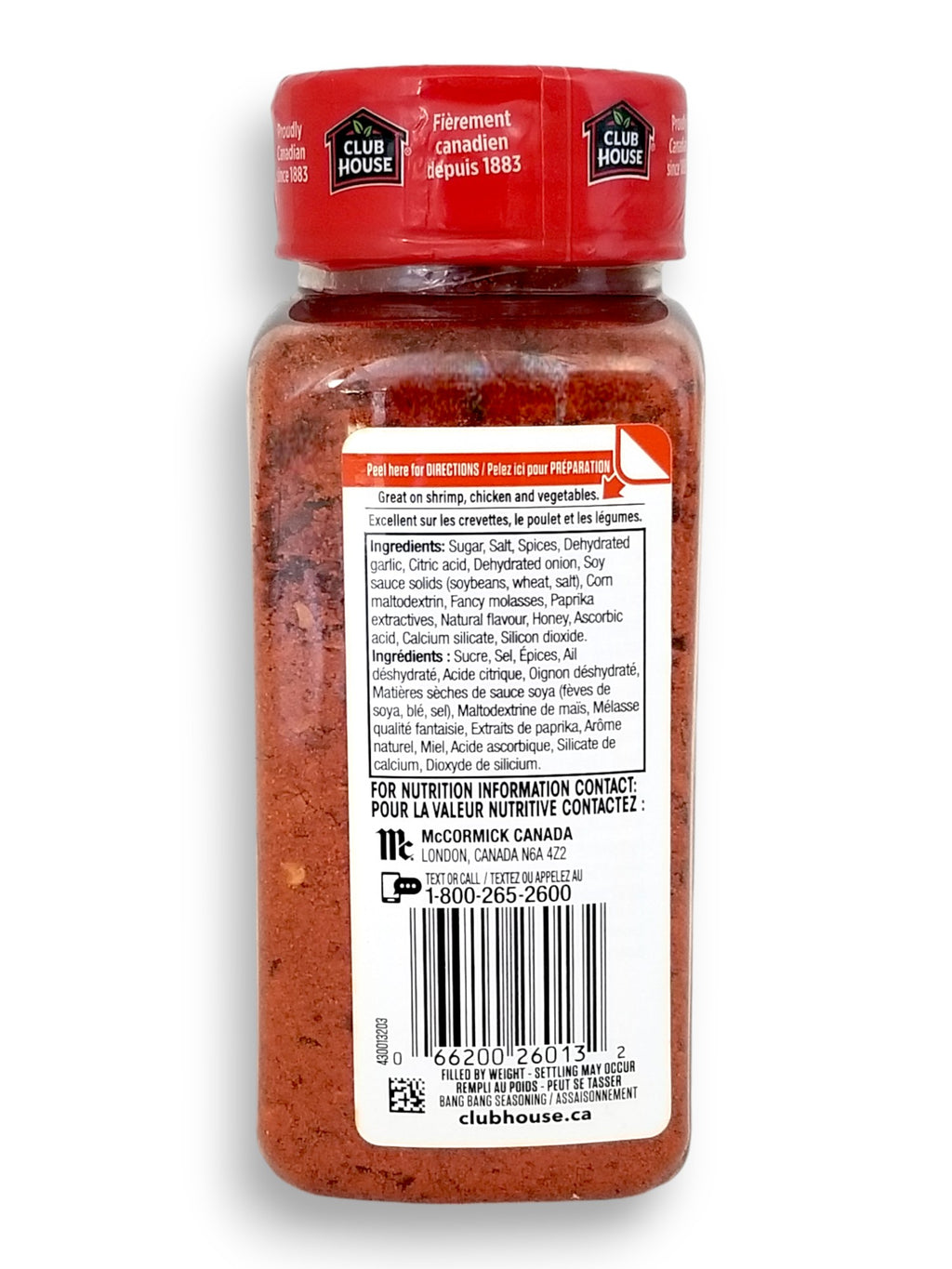 Back of Club House Bang Bang All Purpose Seasoning 334g/11.8 oz., Shaker