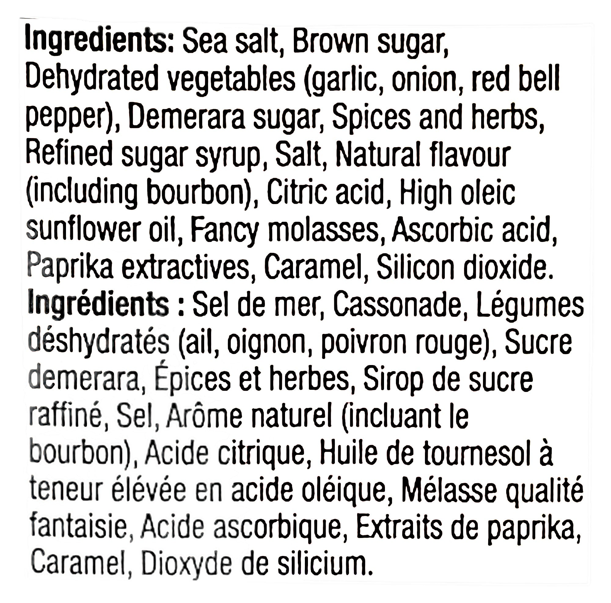 Club House Brown Sugar Bourbon Seasoning 362g, ingredients label.