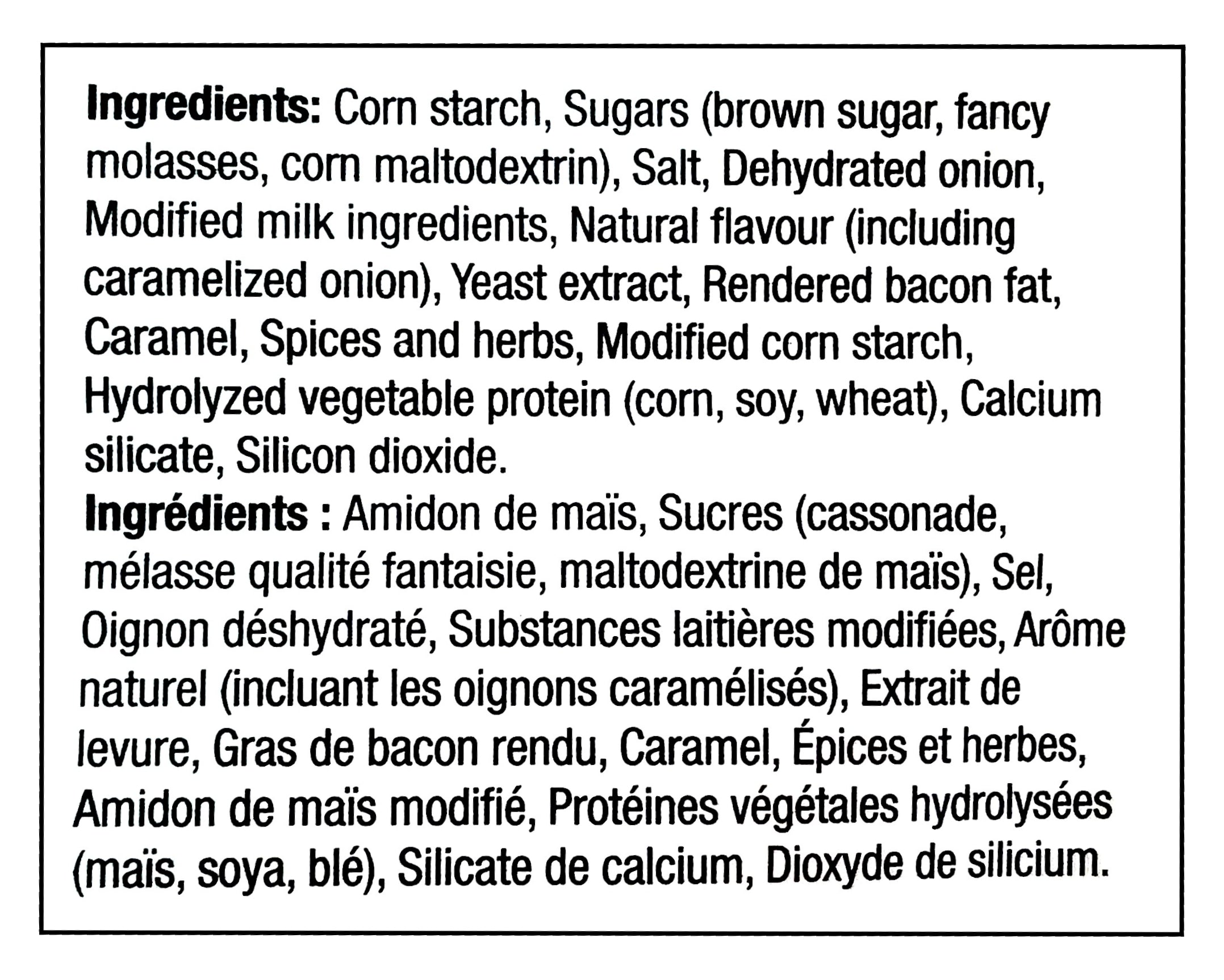 Club House Caramelized Onion & Bacon Gravy Mix, 24g/0.8 oz. Pouch - Ingredients Label