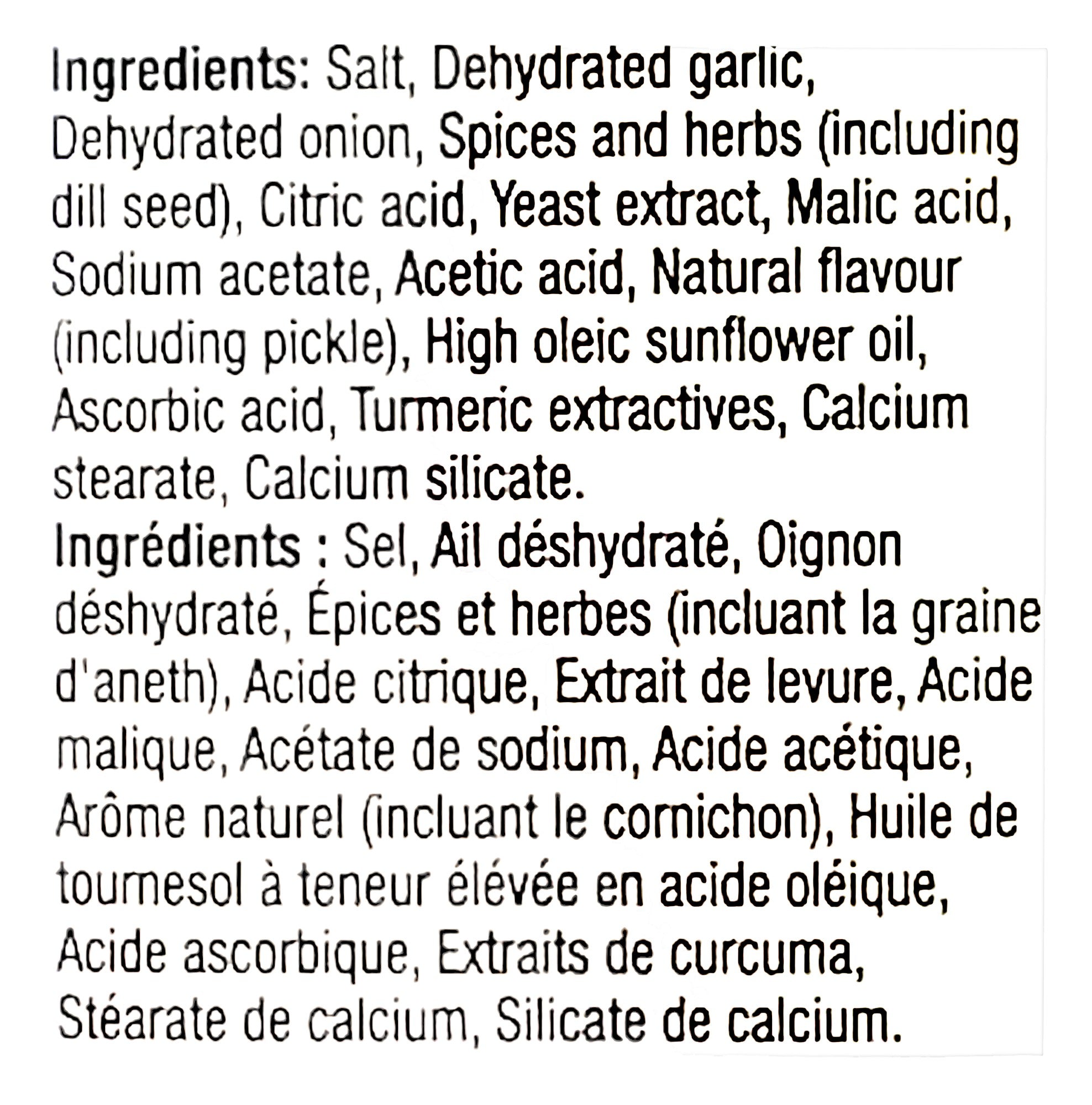 Club House Dill Pickle Seasoning 334g, ingredients label.