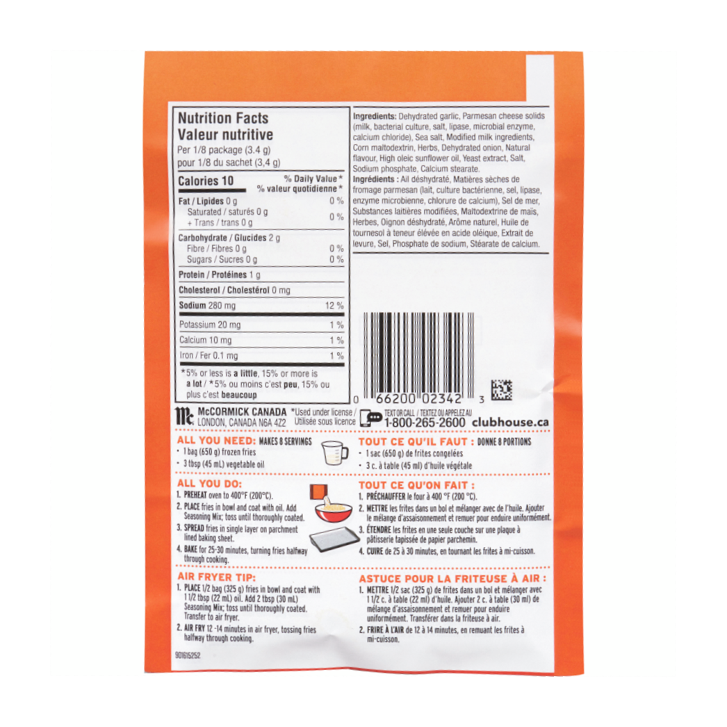 Club House Fries Garlic Parmesan Seasoning Mix, 27g/1 oz