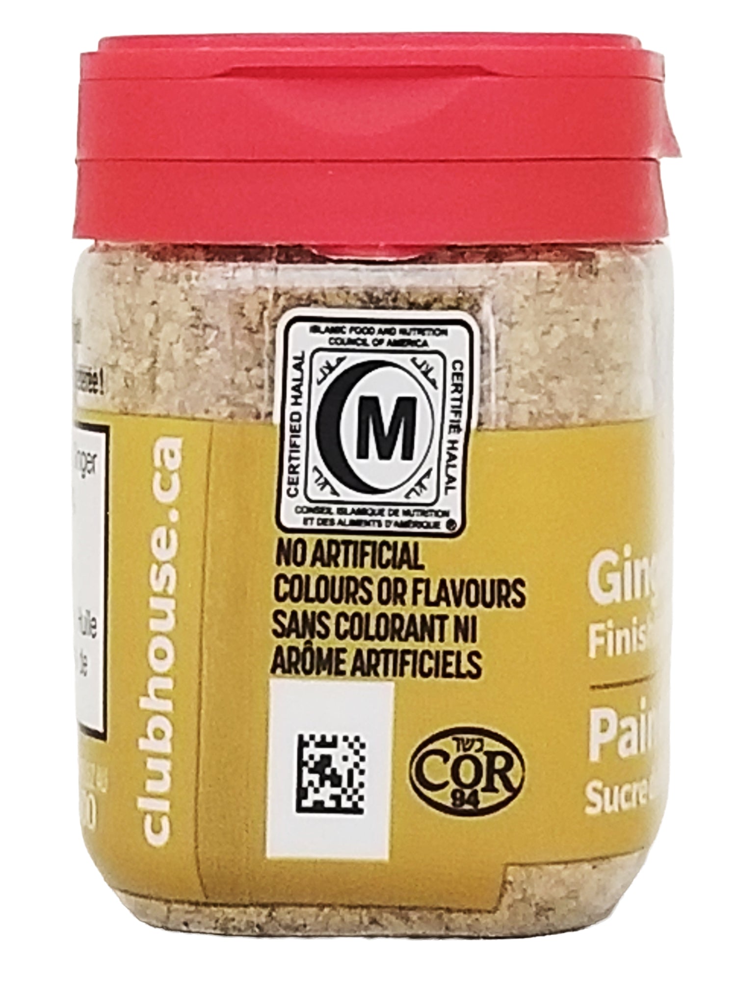 Jar of a Club House Gingerbread Spice Finishing Sugar 64g container with a red lid and visible branding on a white background