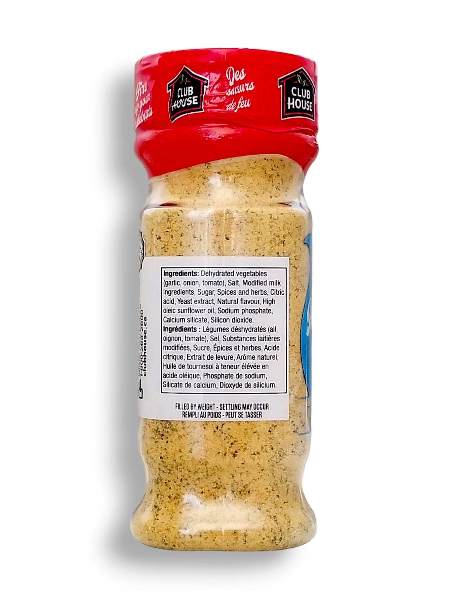 Club House Hot Ranch Seasoning, 165g/5.8 oz., Shaker, side of shaker.