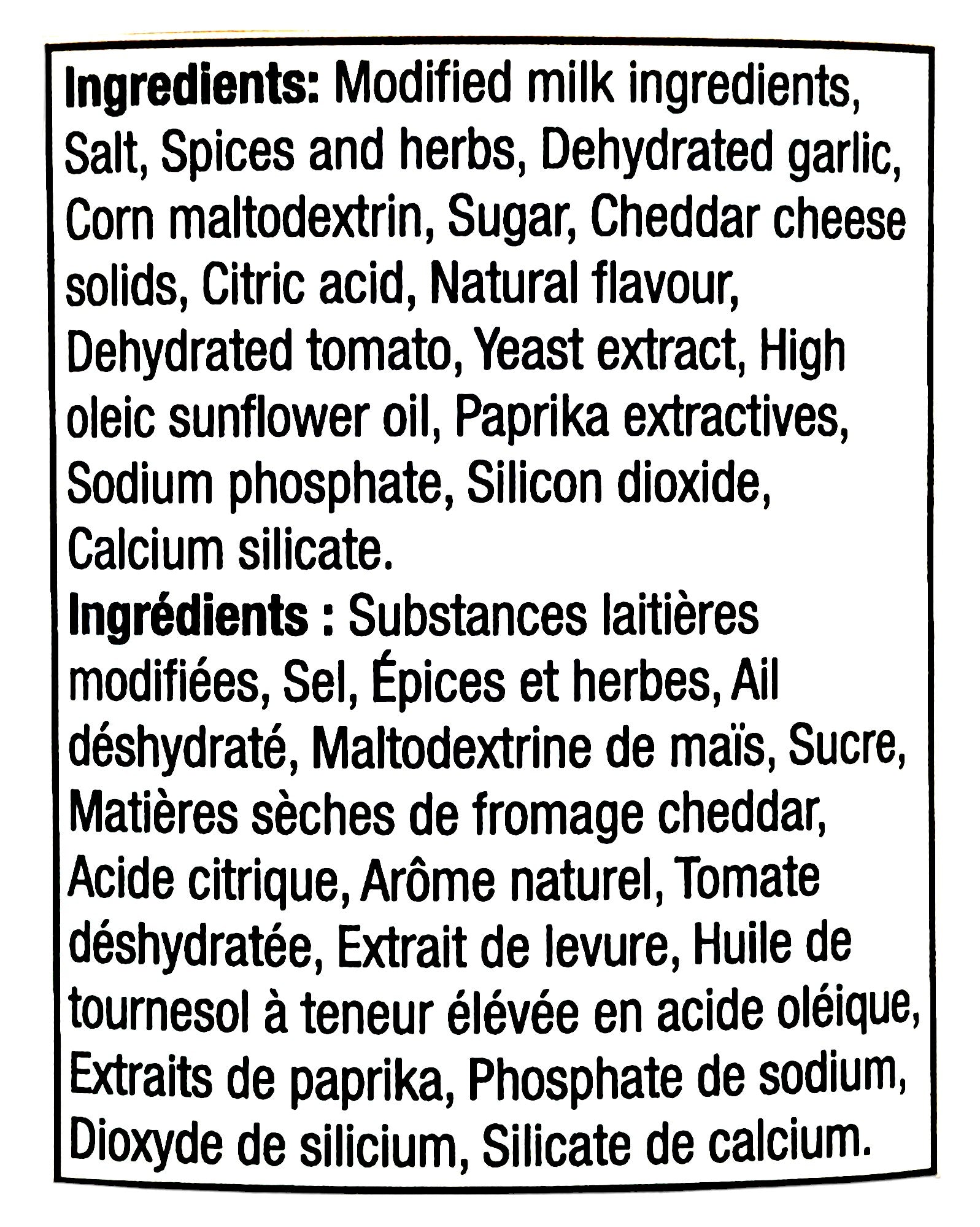 Club House Hot + Cheesy Seasoning, 145g/5.1 oz., Shaker, ingredients label.