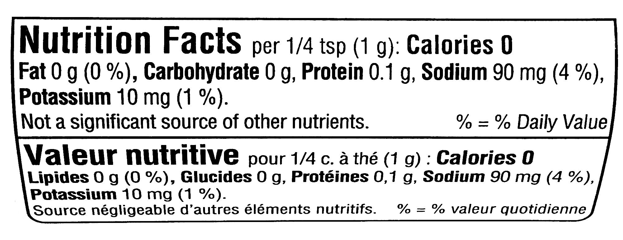 Club House Hot + Cheesy Seasoning, 145g/5.1 oz., Shaker, nutrition facts label.