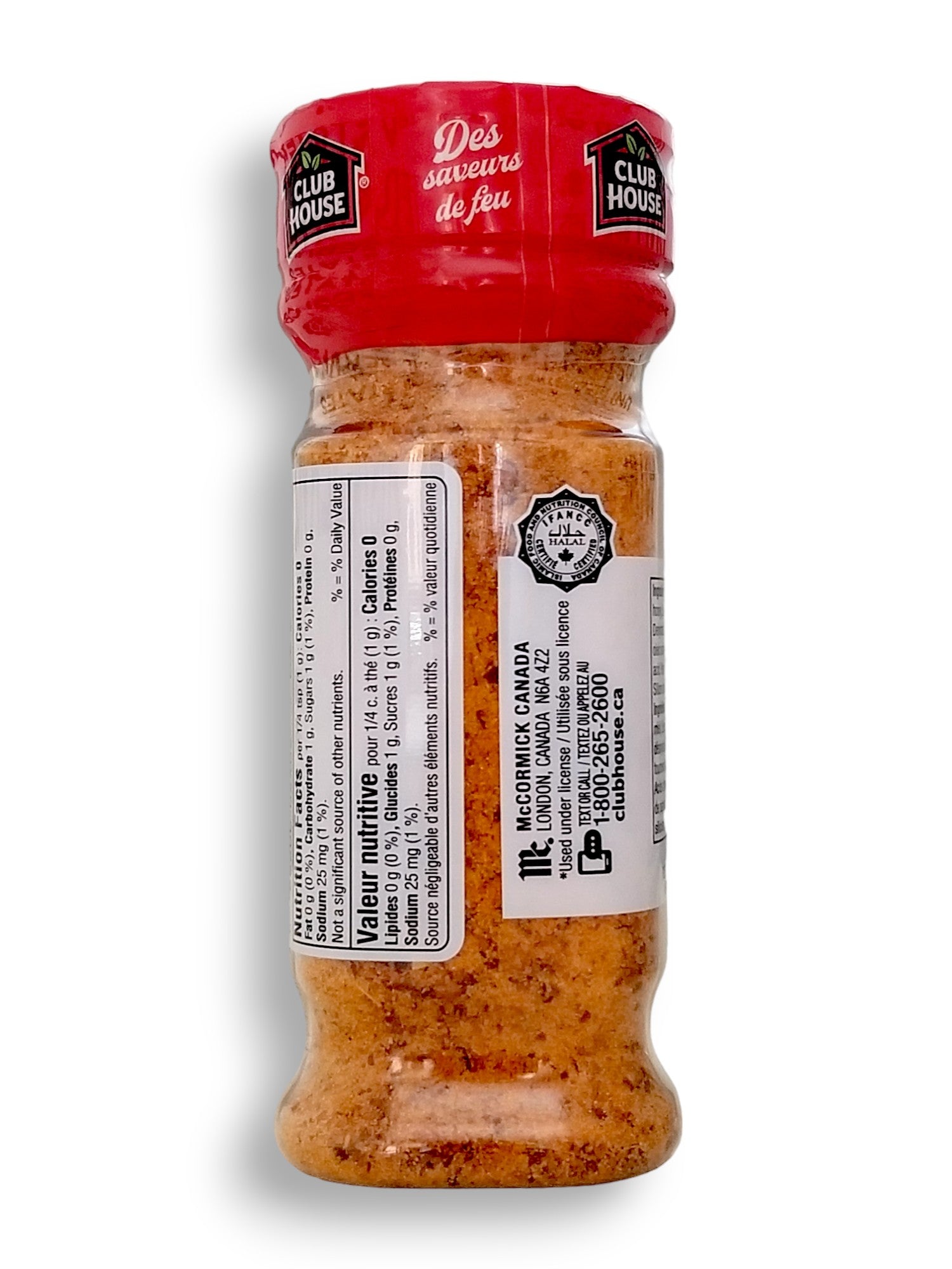 Club House Hot & Honey Seasoning, 170g/6 oz., Shaker, back of shaker.