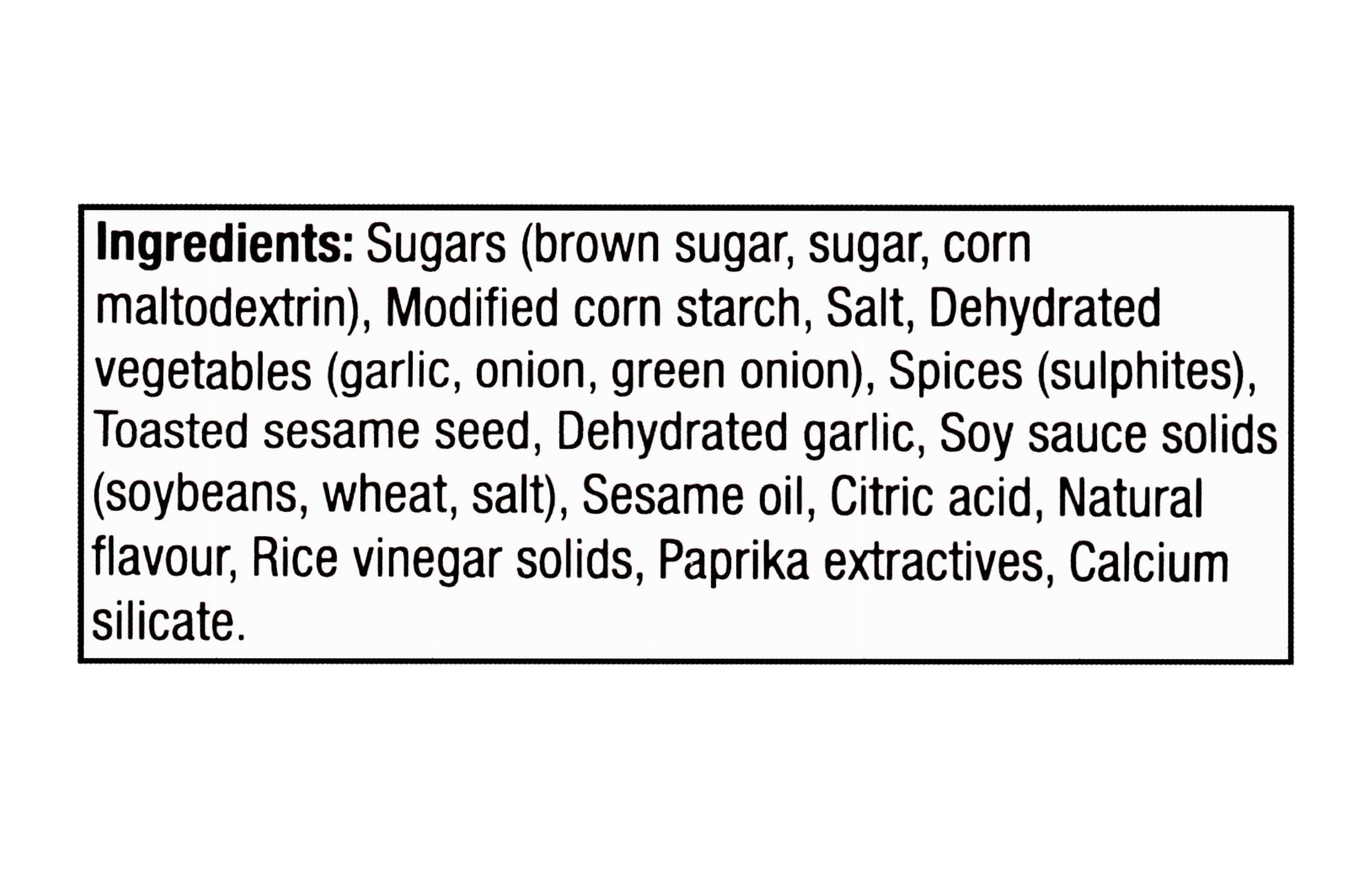 List of ingredients for Club House Korean BBQ Style Seasoning Mix, 28g on a white background