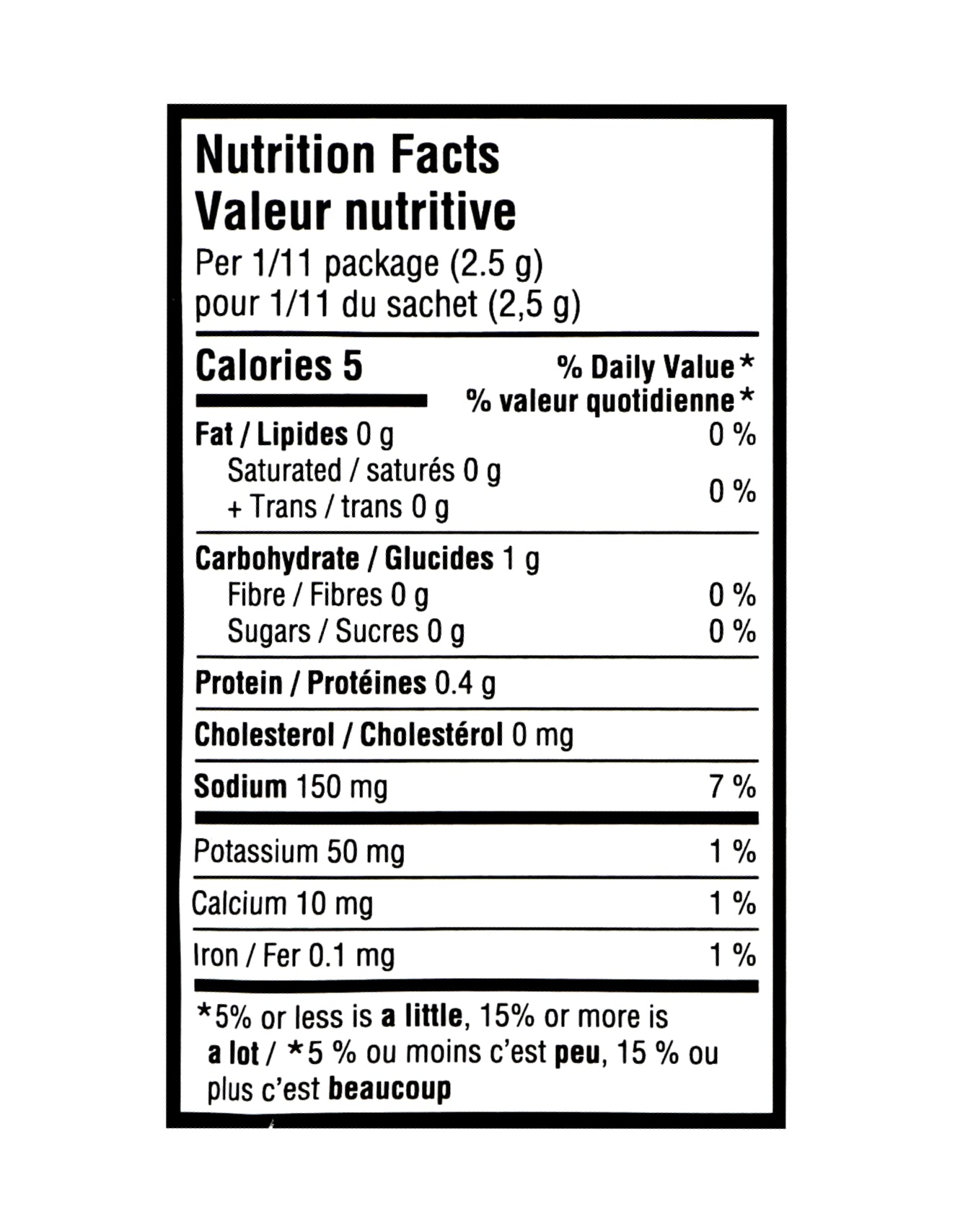 Nutrition facts label for Club House La Grille Griller's Choice Beef Marinade Mix 28g package on a white background