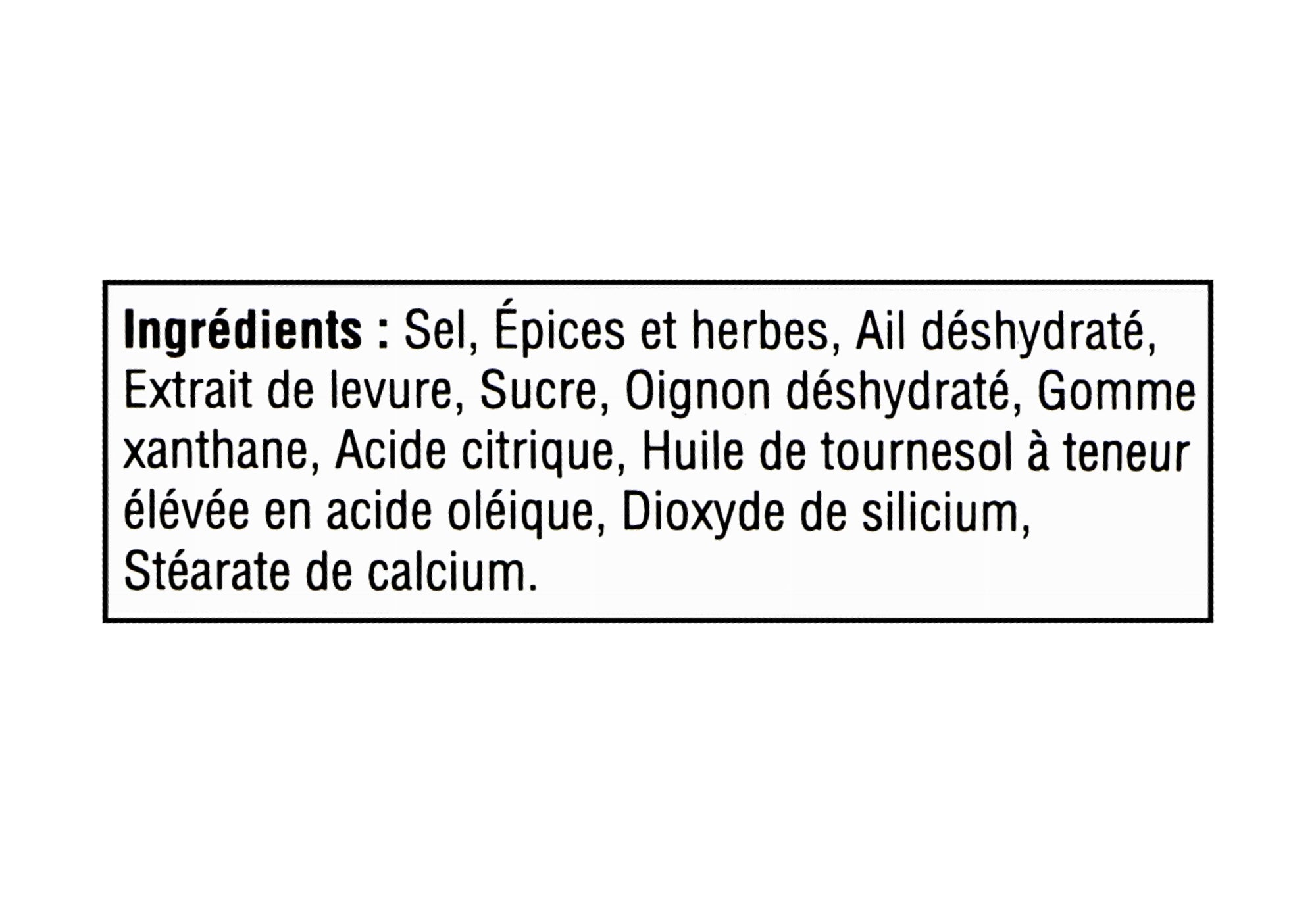 List of ingredients in French for Club House La Grille Griller's Choice Chicken Marinade Mix - 28g on a white background