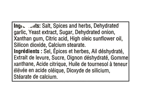 List of ingredients for Club House La Grille Griller's Choice Chicken Marinade Mix - 28g in a rectangular box on a white background