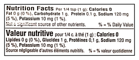 Nutrition facts label for Club House La Grille Dill Pickle Seasoning per 1/4 teaspoon