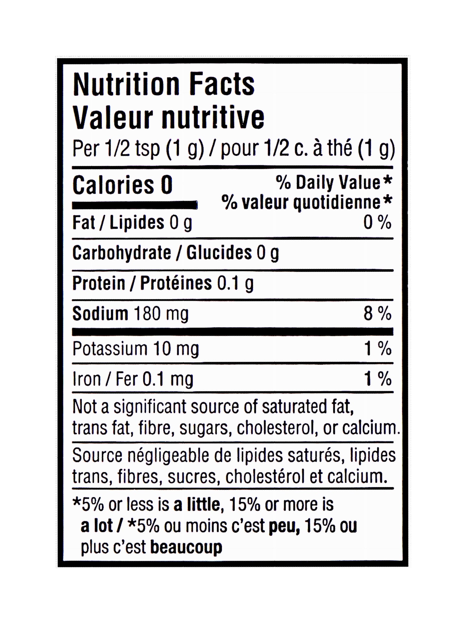 Nutrition facts label for Club House La Grille Montreal Chicken Spice 675g with minimal ingredients