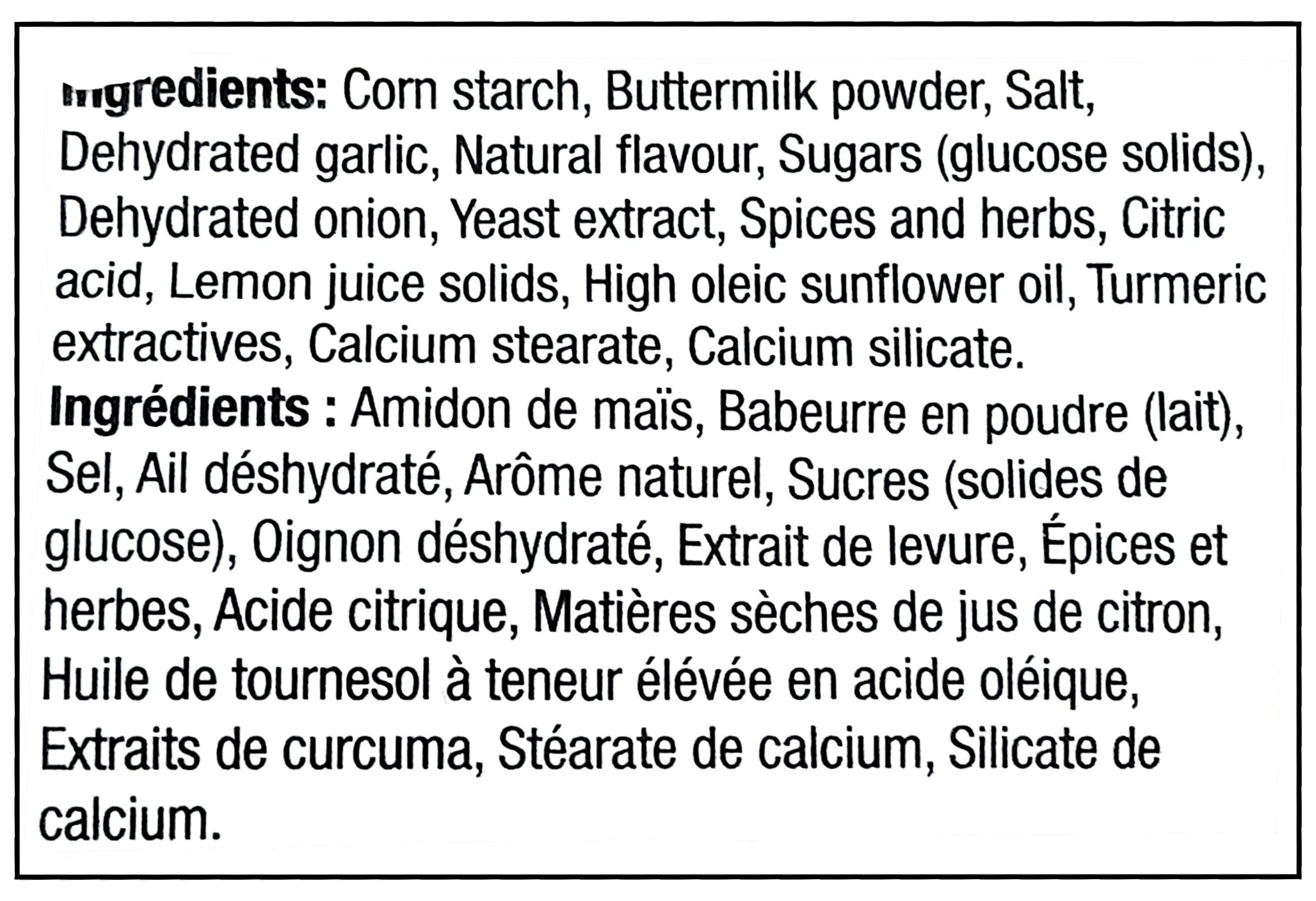 Club House Lemon & Herb Butter Gravy Mix, 24g/0.8 oz. Pouch - Ingredients Label