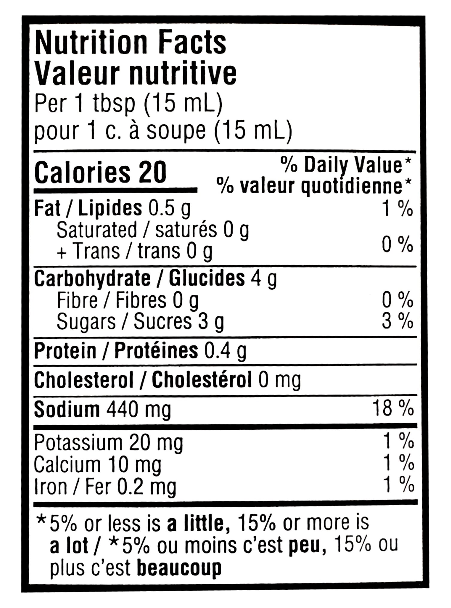 Club House La Grille Honey & Dijon Marinade 350ml, nutrition facts label.