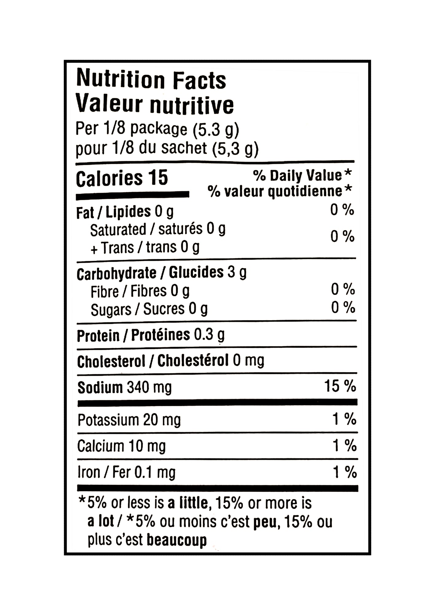 Nutrition facts label for Club House Montreal Steak Spice Poutine Gravy Mix 42g on a white background