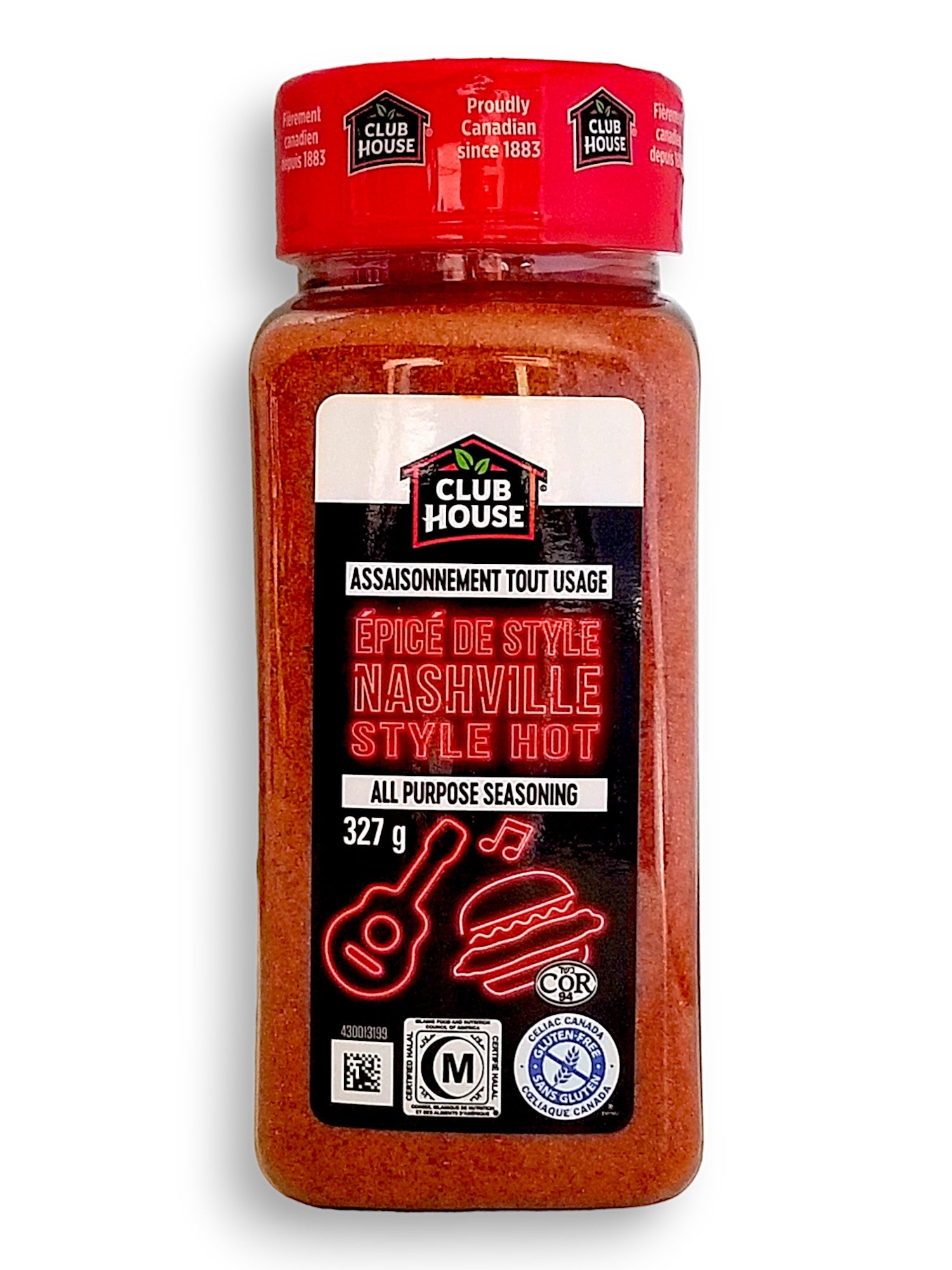 Club House Nashville Style Hot All Purpose Seasoning 327g, front of Shaker.