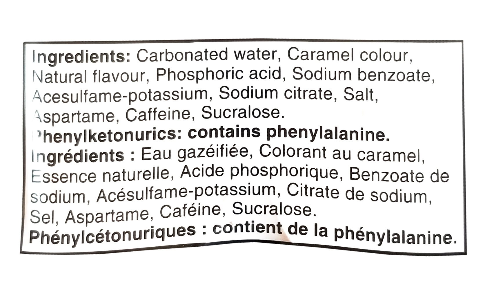 Coca-Cola Oreo Zero Sugar Soft Drink Ingredients