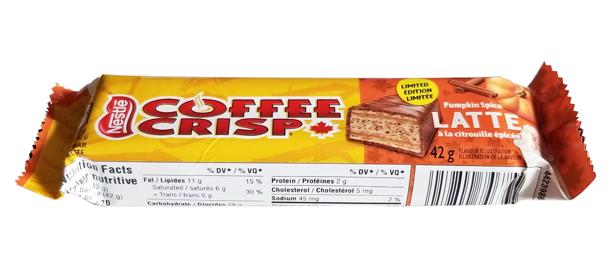 Nestle Coffee Crisp Pumpkin Spice Latte Chocolate Bar, 42g/1.5 oz. Bar  {Imported from Canada}