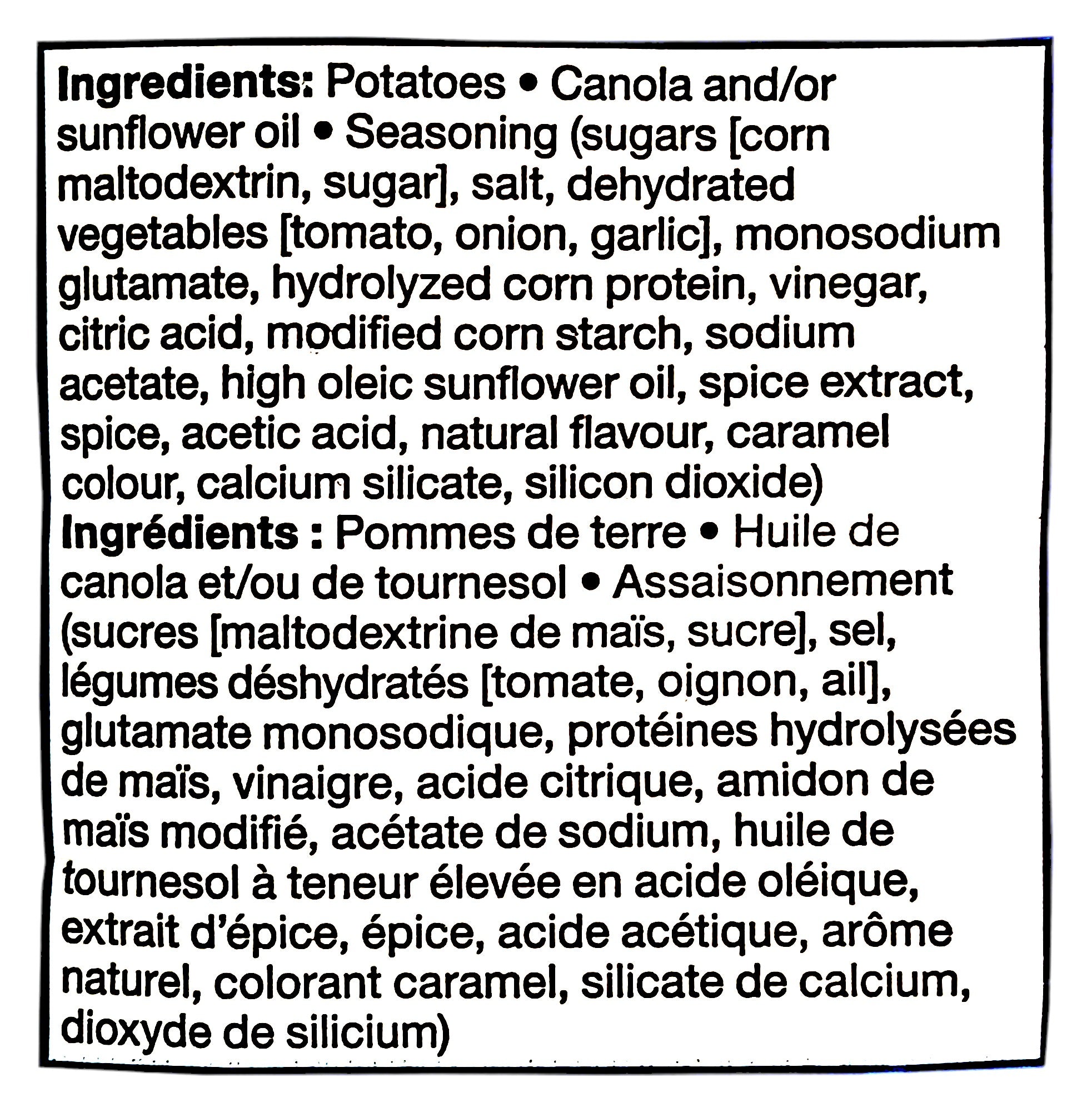 Compliments Extraaa All Dressed Flavor Ridged Potato Chips, 200g/7.1 oz., Bag, ingredients label.