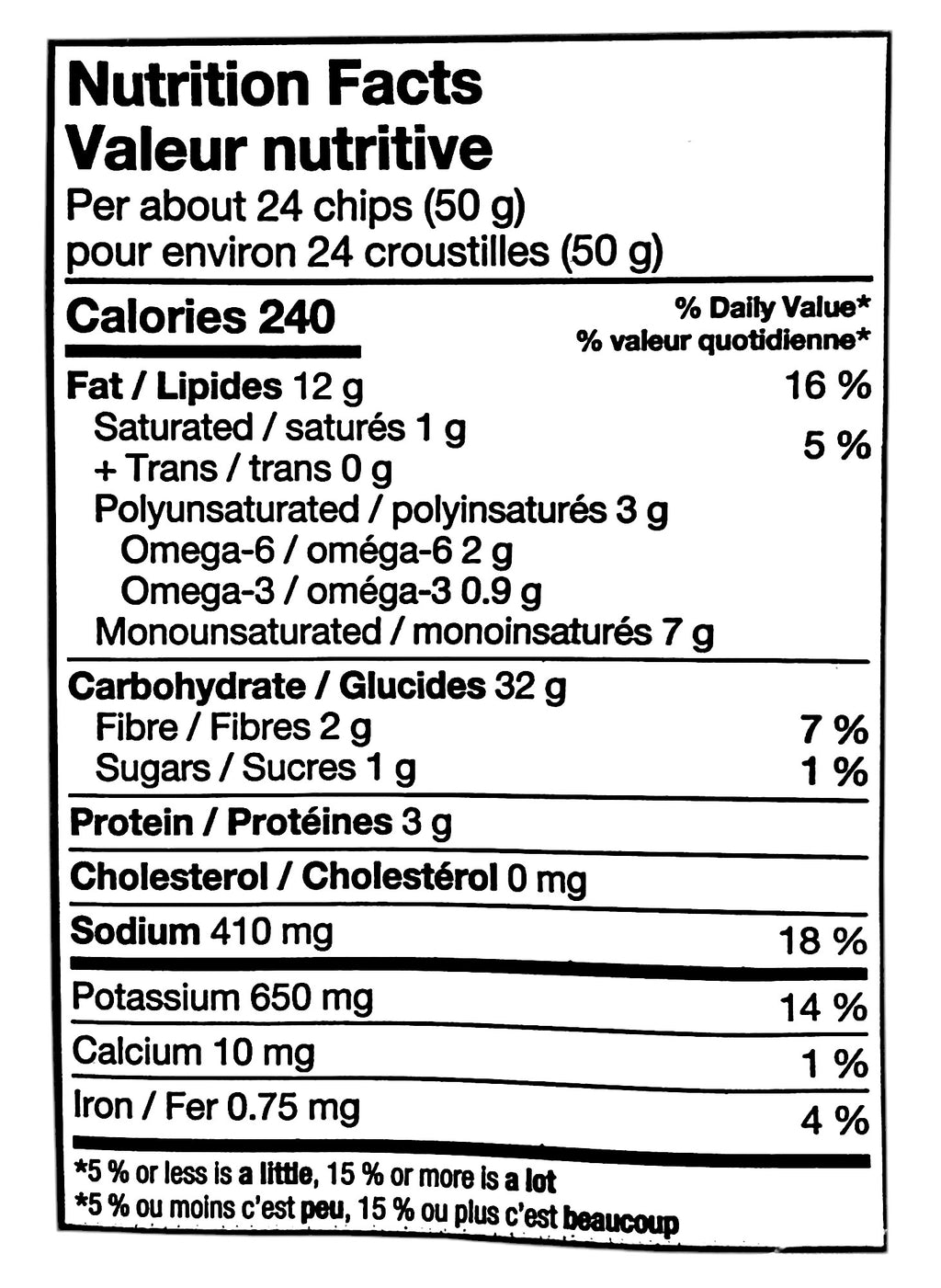 Compliments Extraaa All Dressed Flavor Ridged Potato Chips, 200g/7.1 oz., Bag, nutrition facts label.