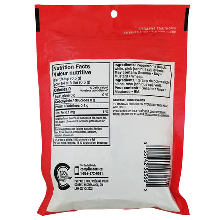 Compliments 4 Peppercorn Blend 106g – back of jar showing product details and Canadian brand label